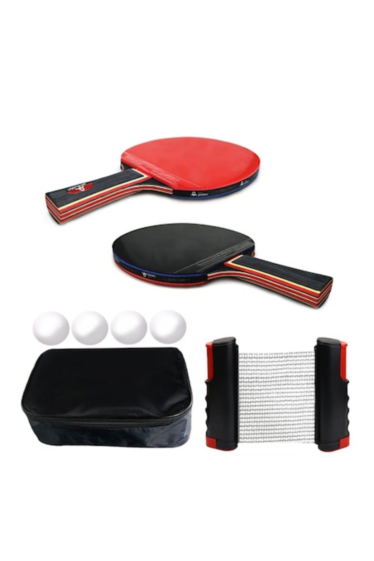 LEBLOU-Complete ping pong set with 2 table tennis paddles, retractable net, 4 balls and carrying bag 7