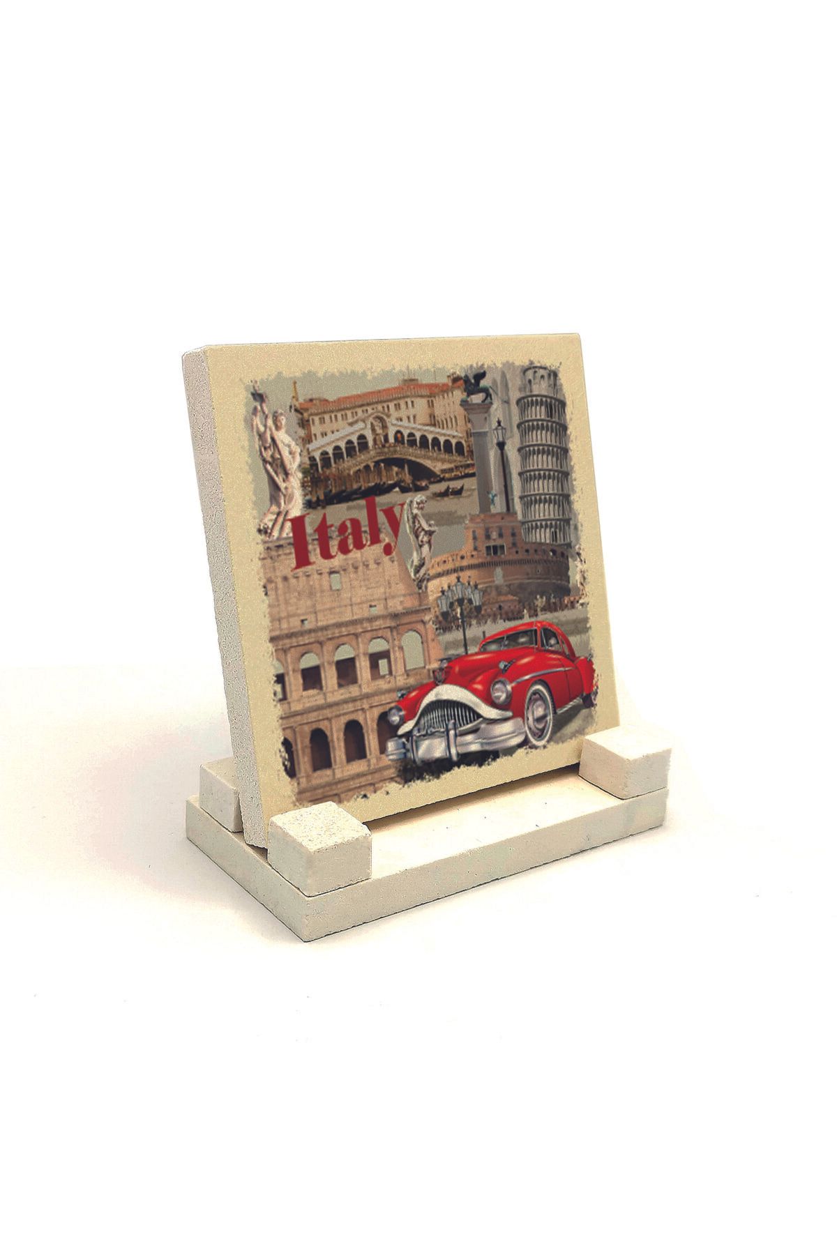 Souvenest Italya Görseli Baskılı Doğaltaş Masaüstlük 10x10 KRG-46