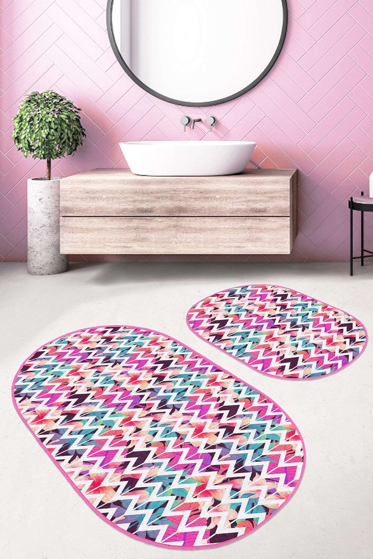 OPC Tekstil Mori Kaymaz Tabanlı Dijital Baskılı 2’li Kadife Banyo Paspas Takımı Halı Seti