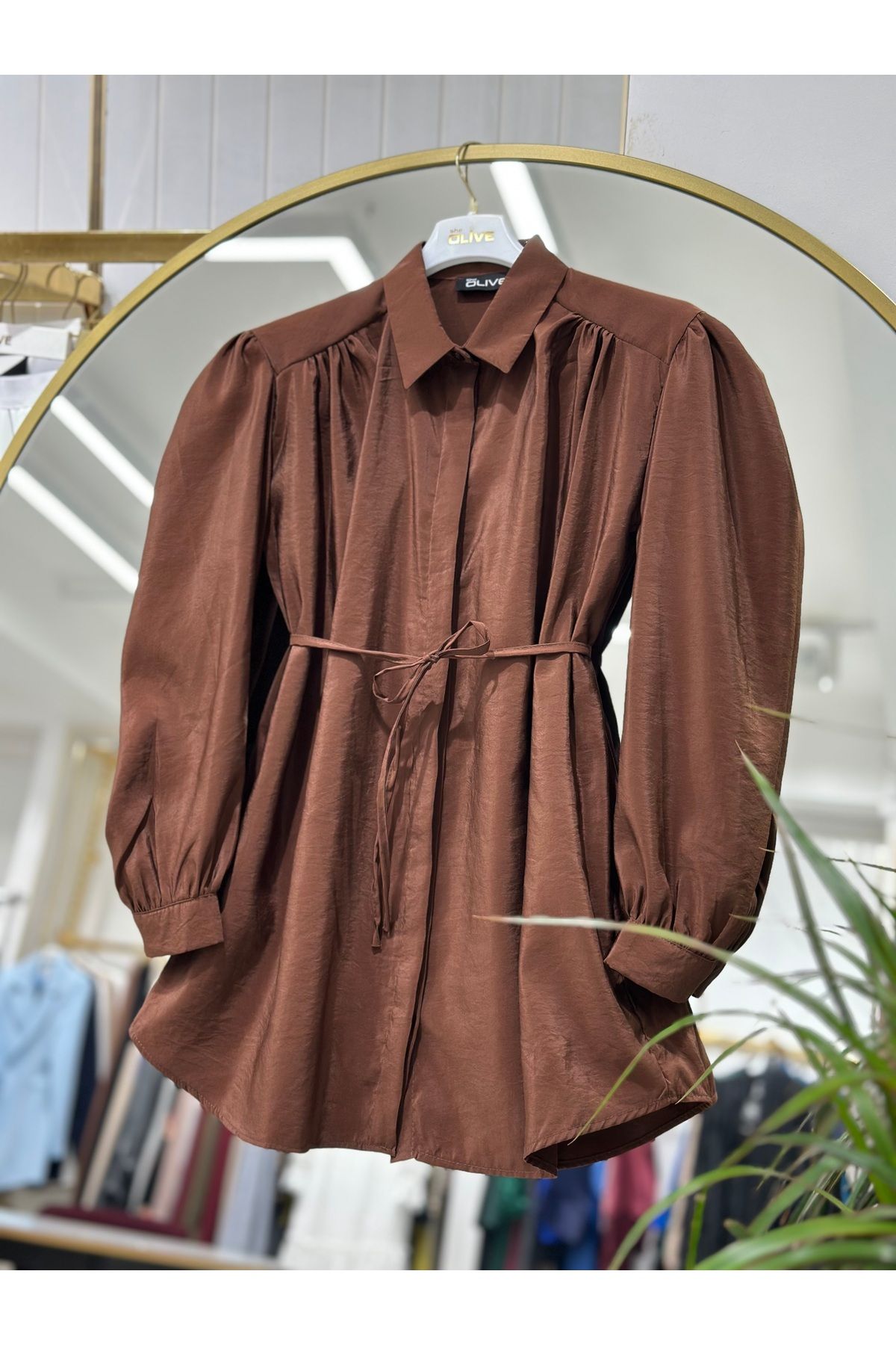 She Olive Bağcıklı modal tunik