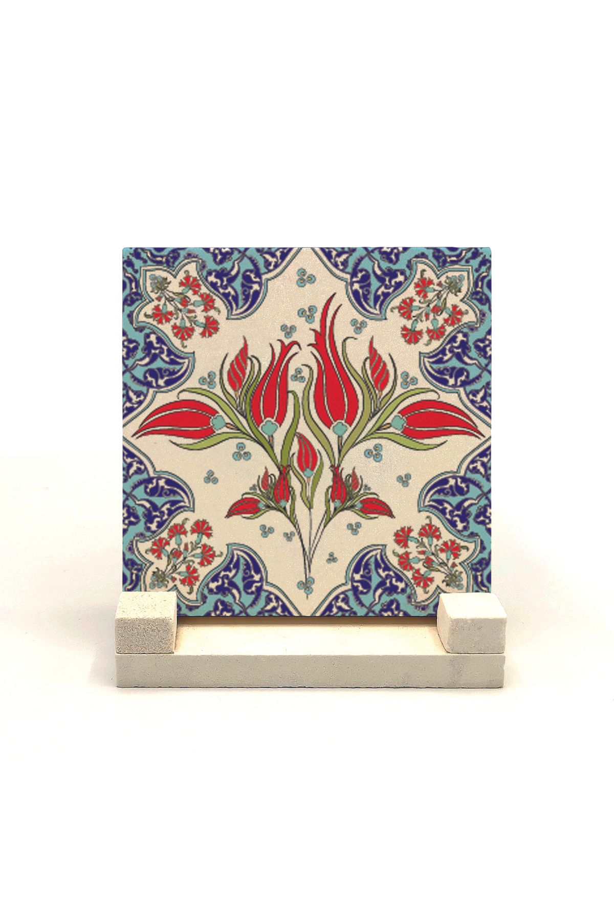 Souvenest Osmanlı Iznik Çini Deseni Baskılı Doğaltaş Masaüstlük 10x10 Kd-39