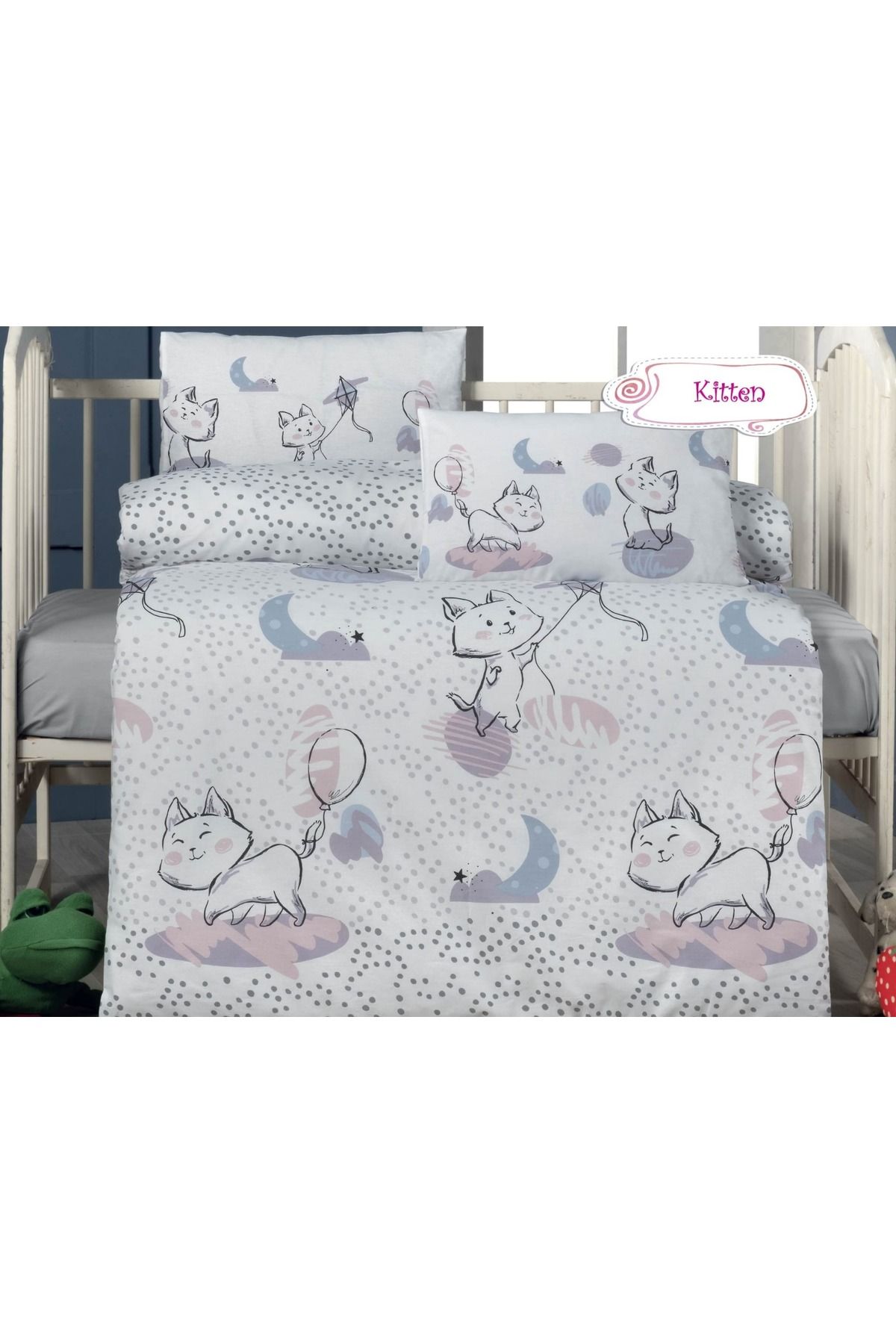 Recos Desenli Bebek Nevresim Set (Nevresim, Çarşaf, 2 Adet Yastık Takım)