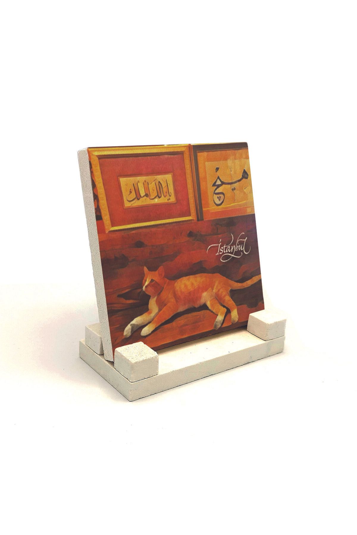 Souvenest İstanbul Kedisi Baskılı Doğaltaş Masaüstlük 10x10 KRT-65