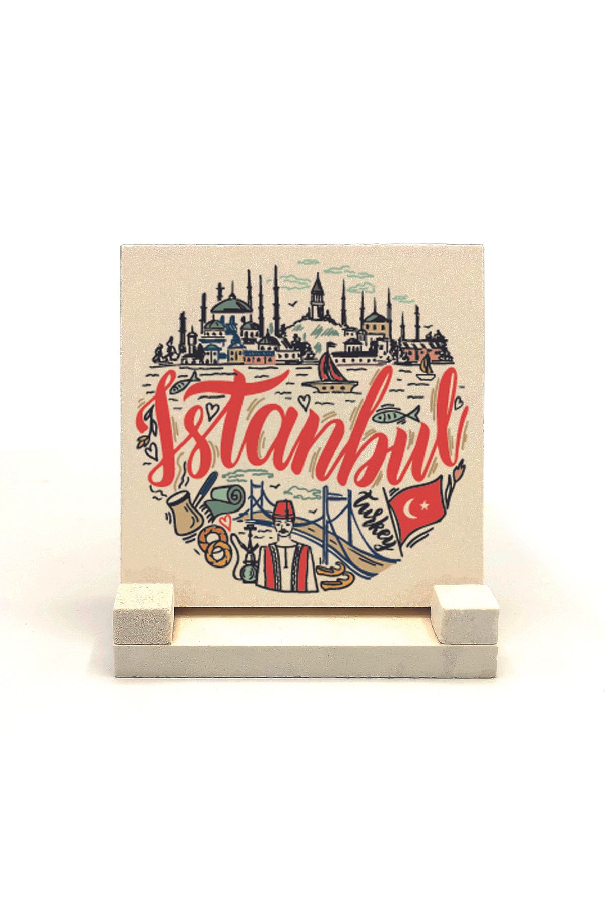 Souvenest İstanbul Sembolik Yerler Baskılı Doğaltaş Masaüstlük 10x10 Krt-32