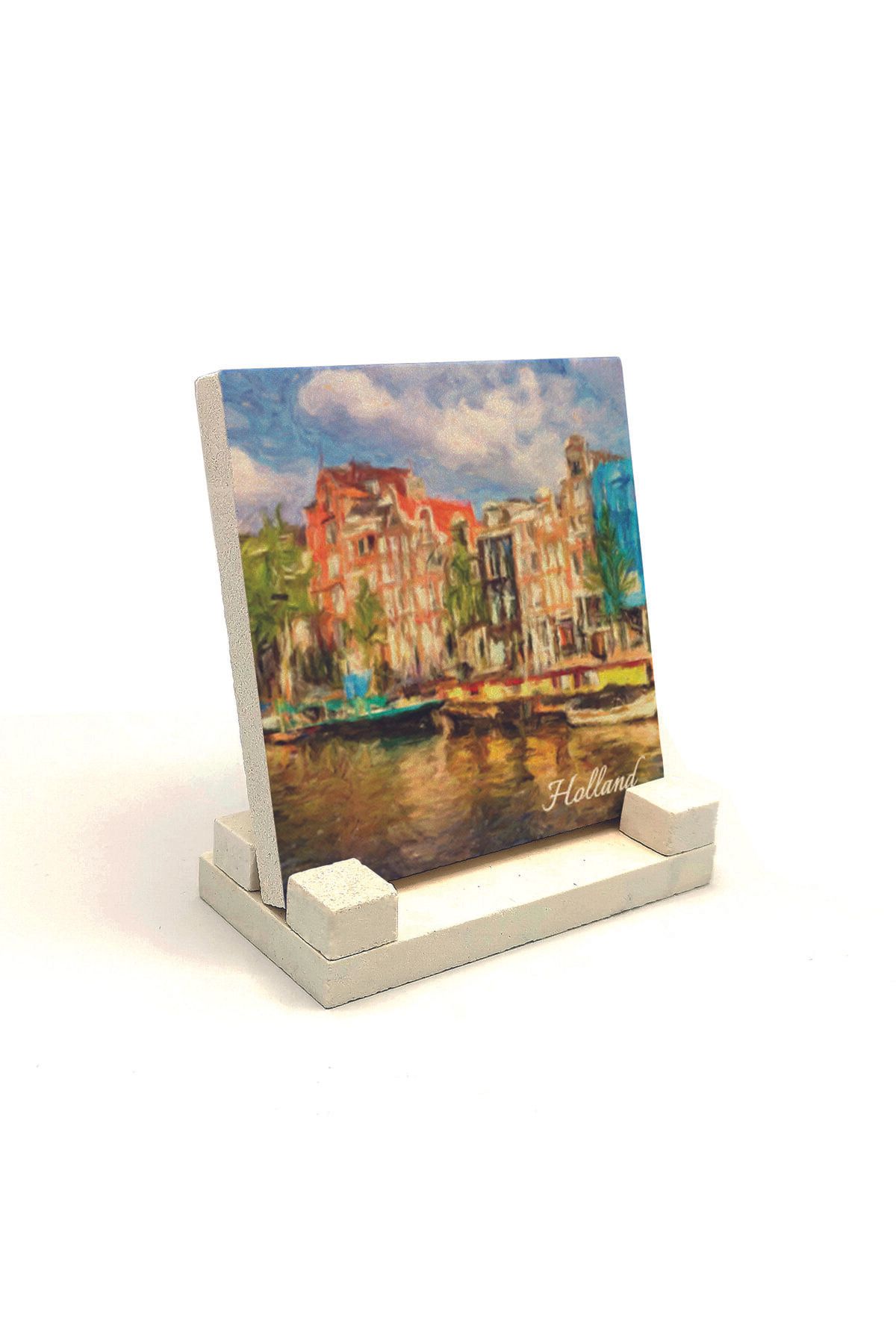Souvenest Hollanda Görseli Baskılı Doğaltaş Masaüstlük 10x10 KRG-27