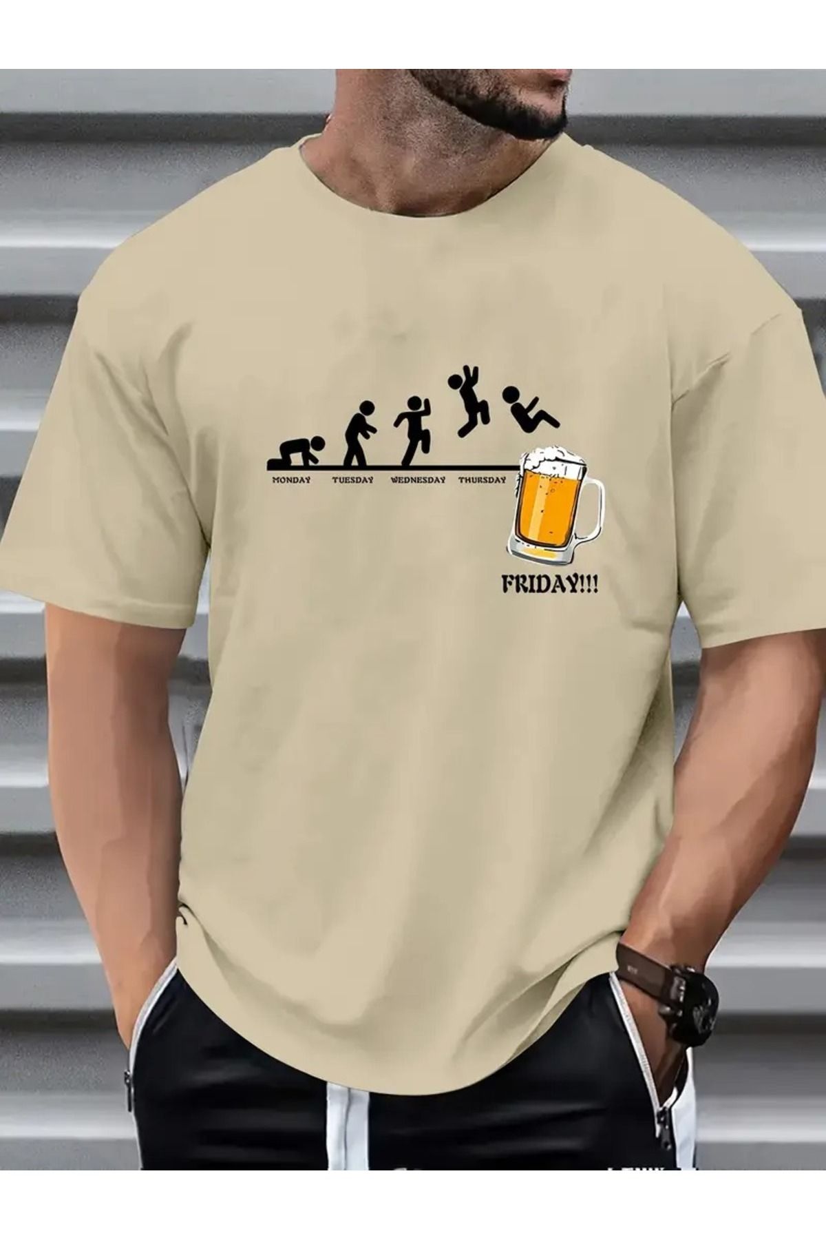 Hunors Sportswear & Company Erkek Friday Beer Bira Baskılı T-shirt Oversize Salaş Boyfirend