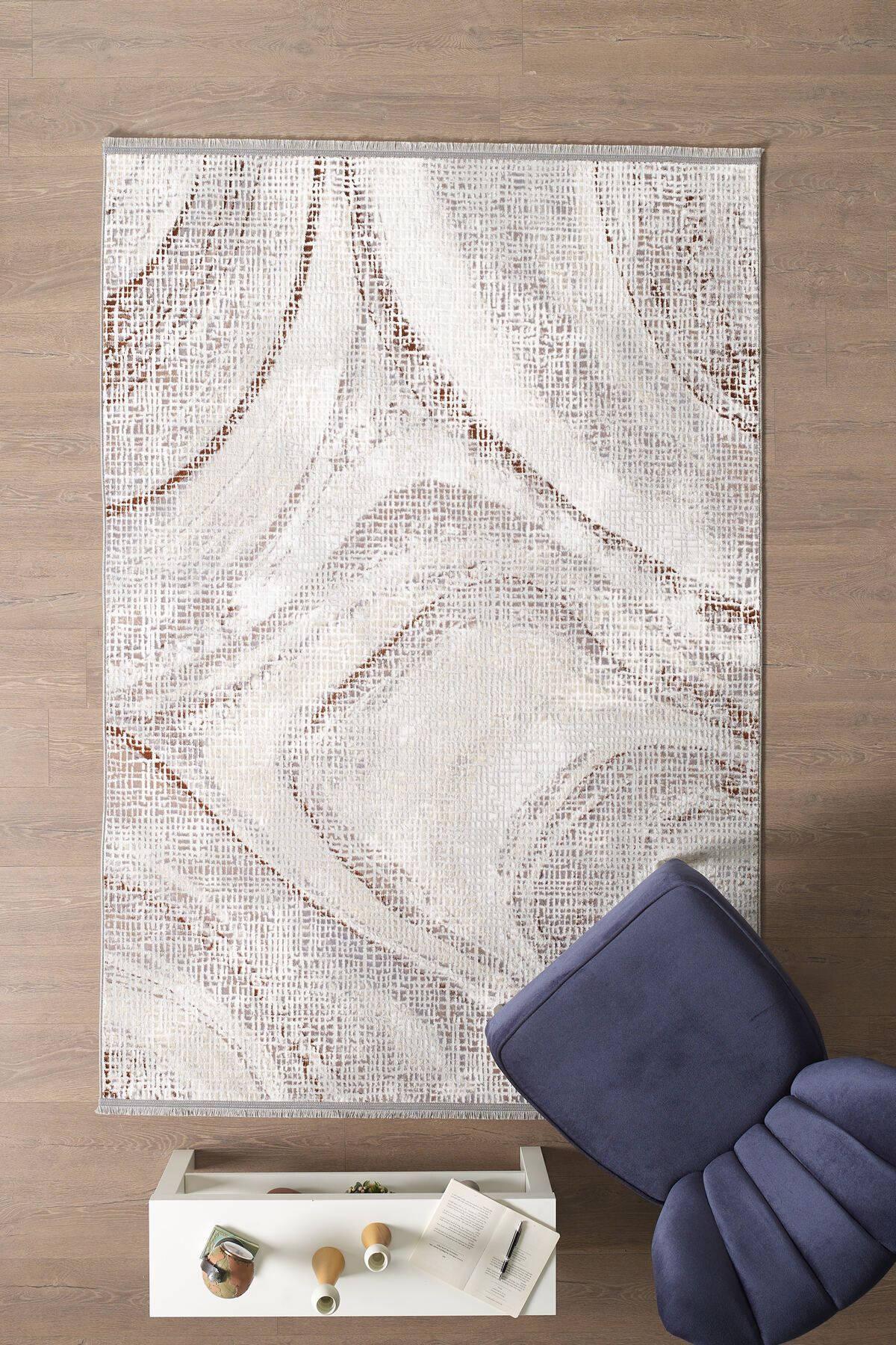 Enva Home Saçaklı Salon Oturma Odası Halısı Yumuşak Polyester Pamuk Taban Modern ve Klasik Desenli Halı Terra
