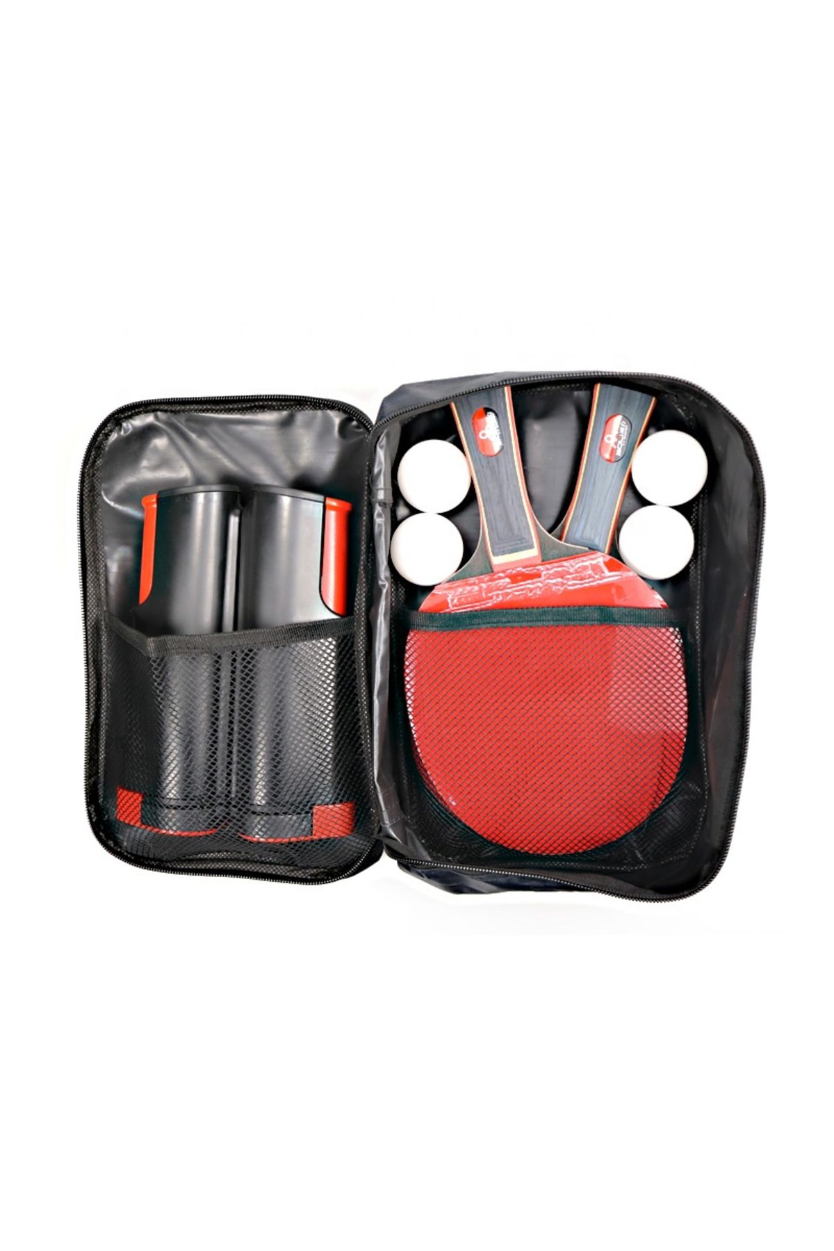 LEBLOU-Complete ping pong set with 2 table tennis paddles, retractable net, 4 balls and carrying bag 2