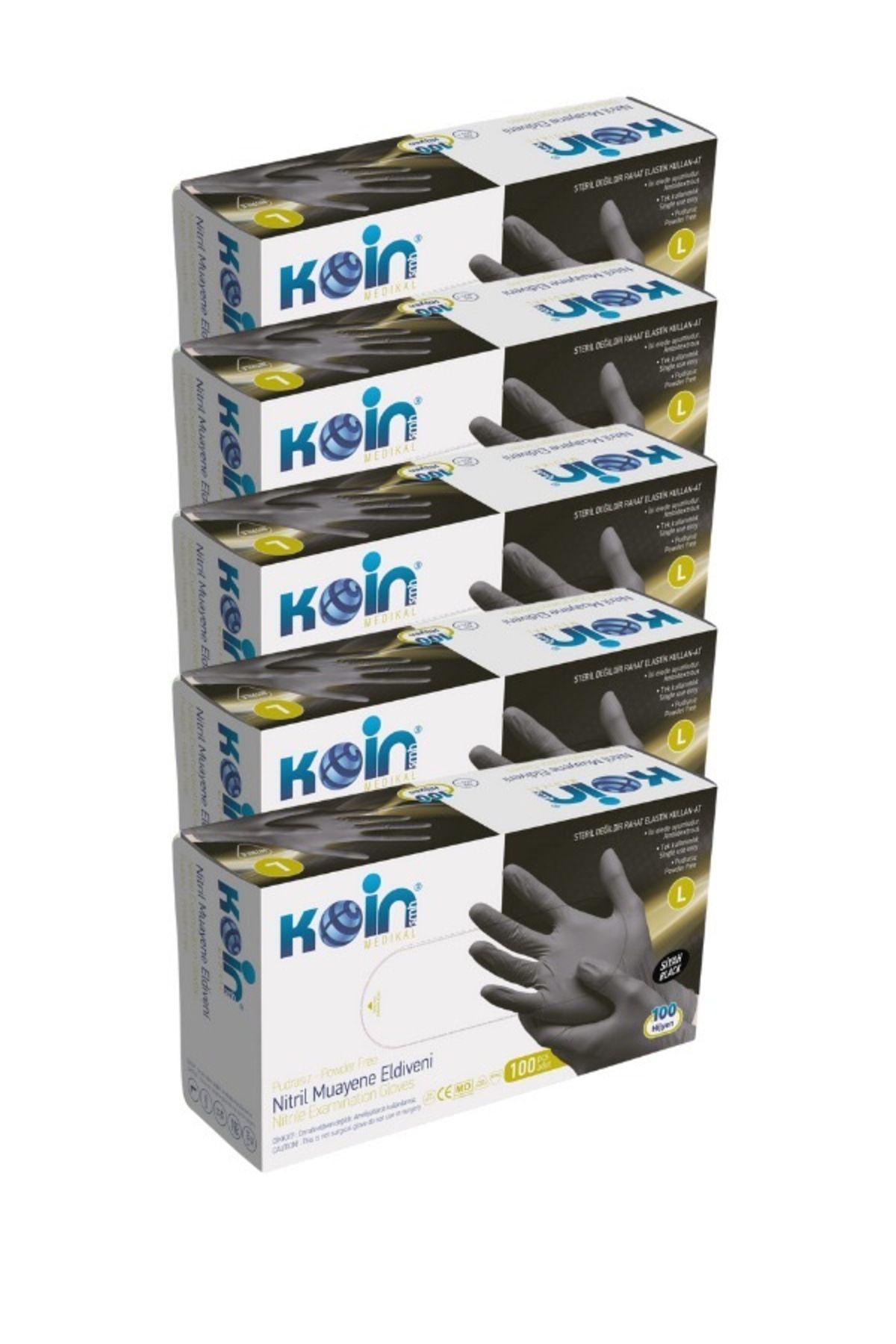 MY Siyah Nitril Pudrasız Eldiven L Beden 5 Paket 500 Adet