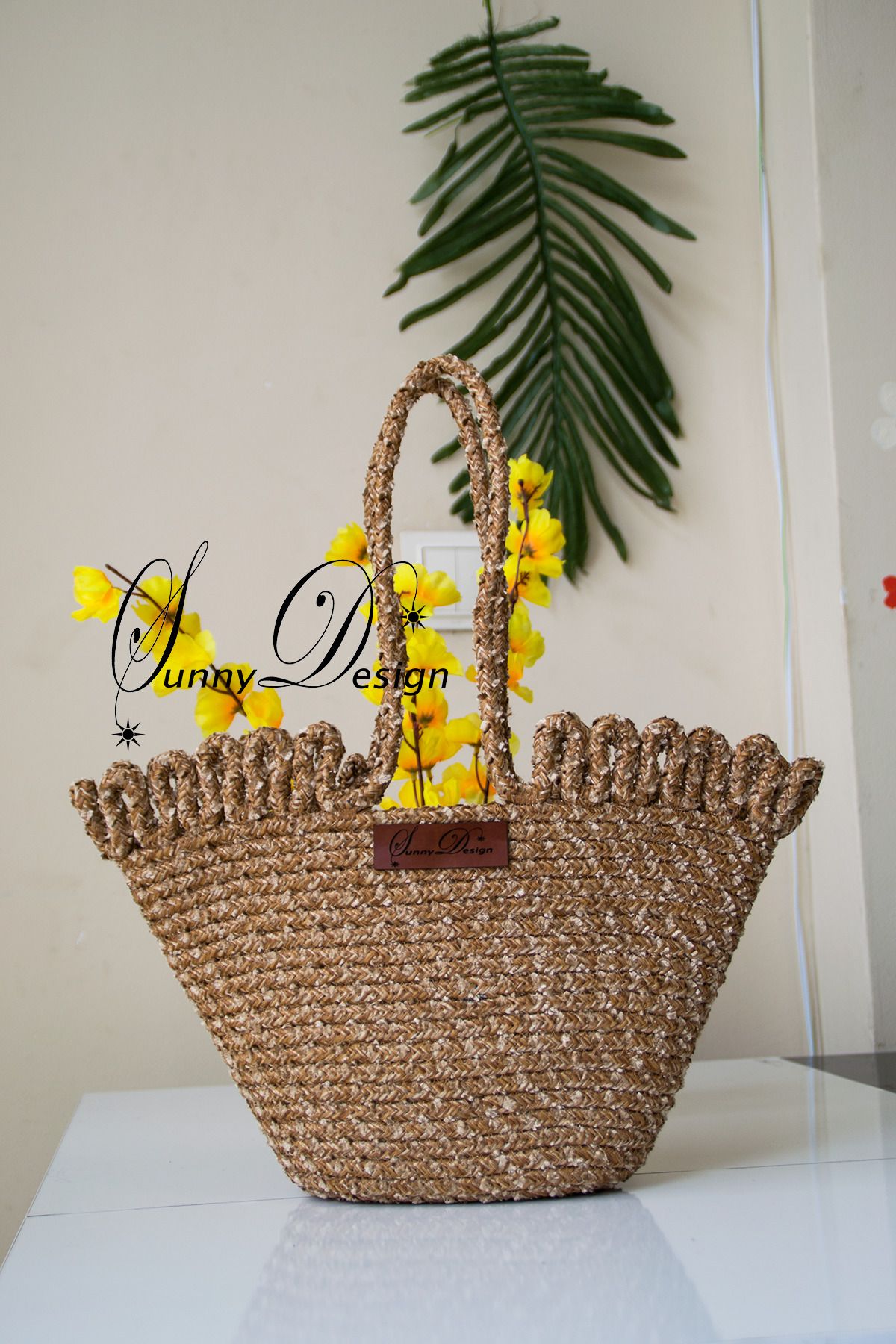 MY SUNNY DESİGN jüt hasır çanta dokulu omuz çantası el çantası el yapımı çanta 18 x 31 cm boyutunda