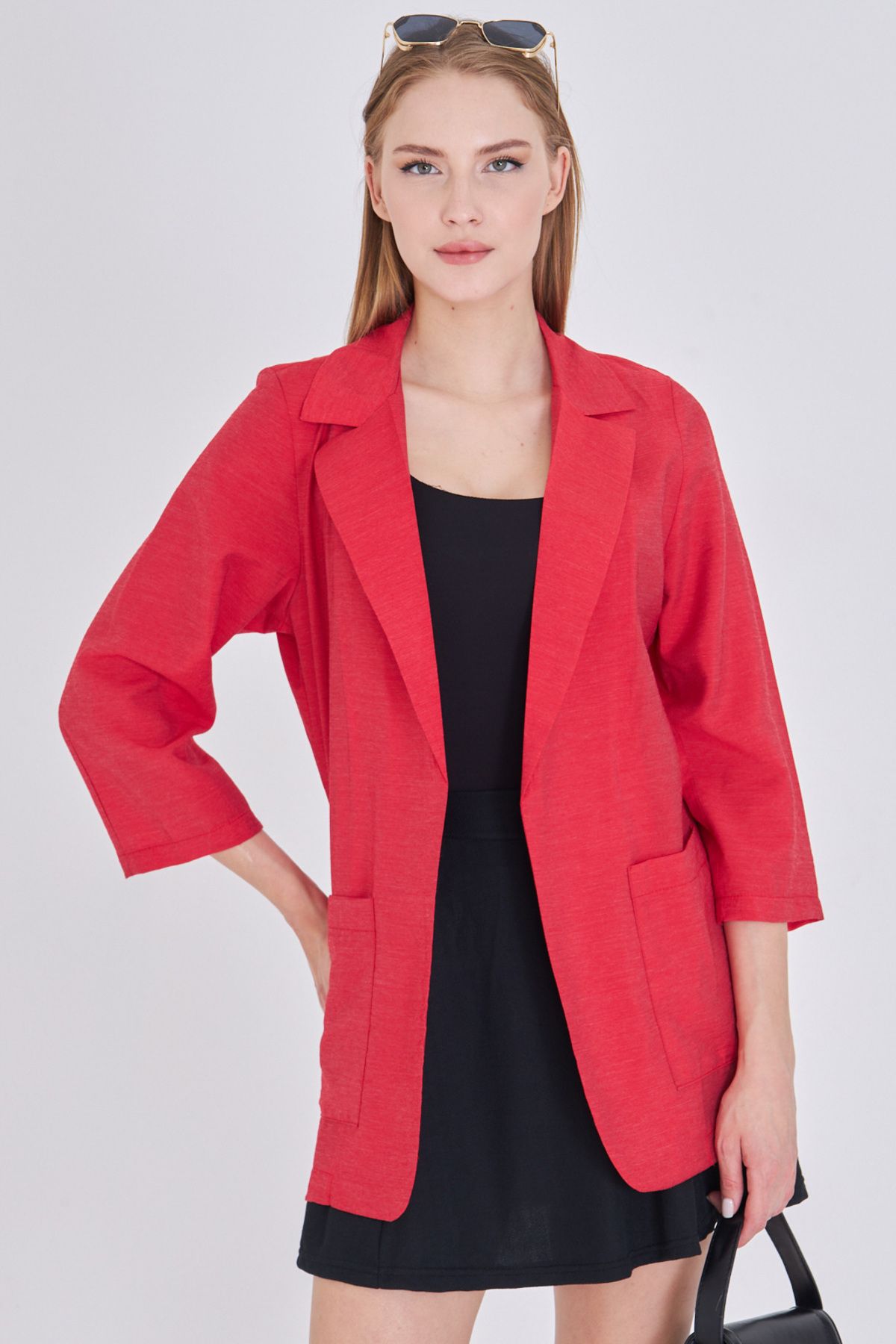 armonika Kadın Kırmızı Cepli Oversize Ceket ARM-25Y001064