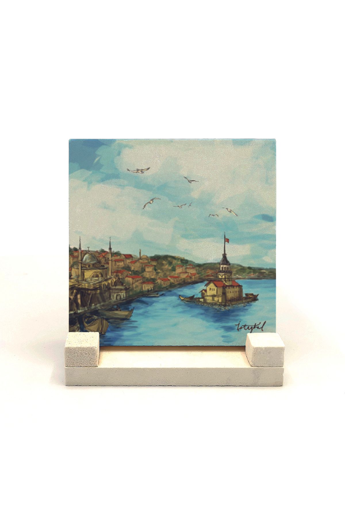 Souvenest Kız Kulesi Baskılı Doğaltaş Masaüstlük 10x10 Krt-19