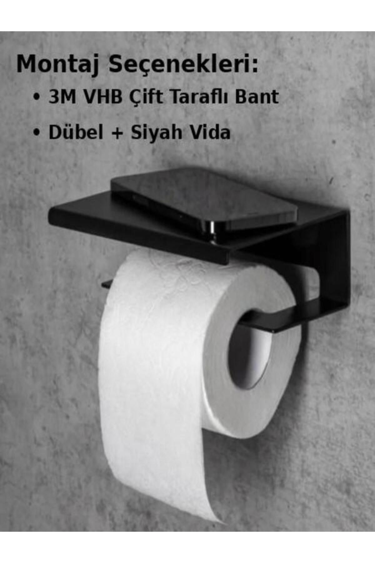 TechnoLoby Telefon & Eşya Raflı 1.5 mm METAL Tuvalet Kağıdı Tutucu (3M VHB bant ve Siyah Vida-Dübel DAHİL)