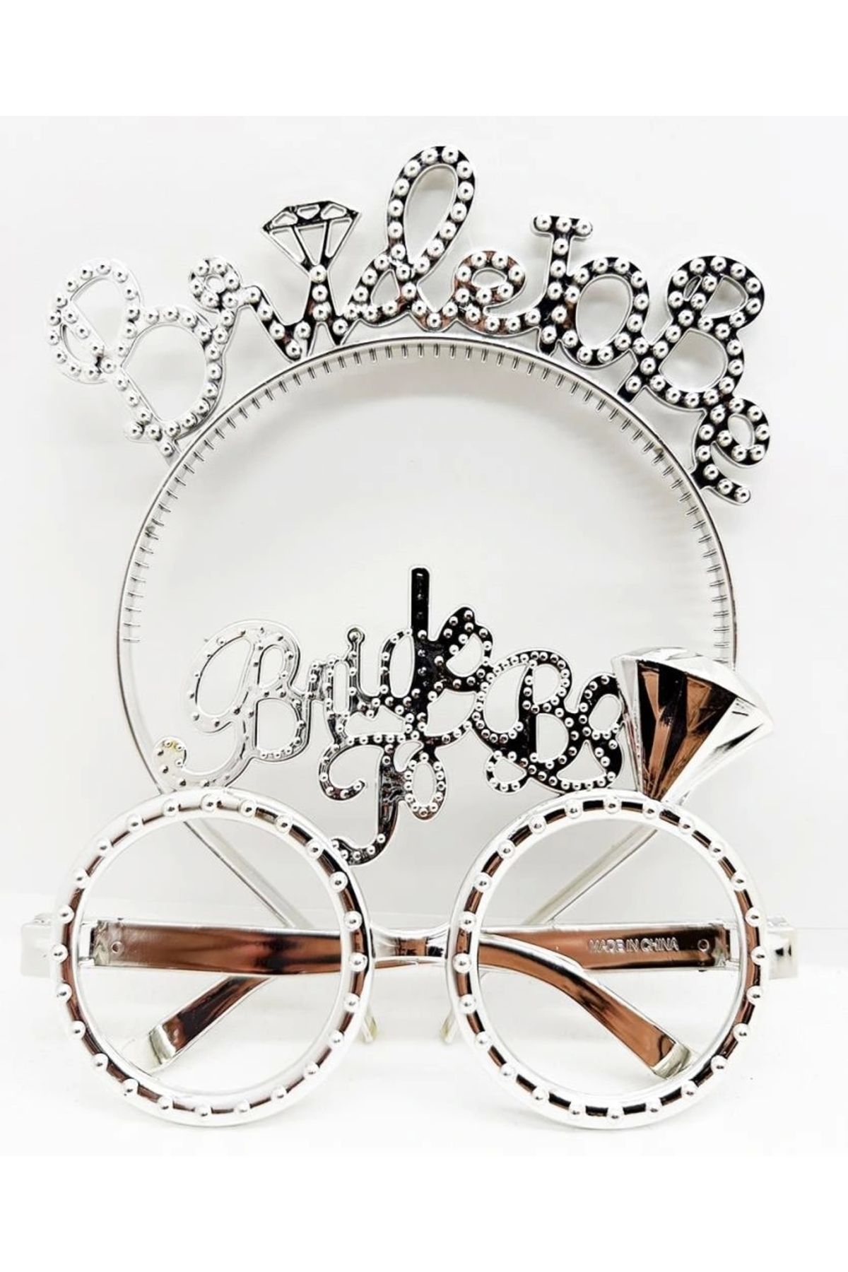 OurStyles BrideToBeYazılıTaçveBrideToBeYazılıGözlükSetiGümüşRenk - trend ürün