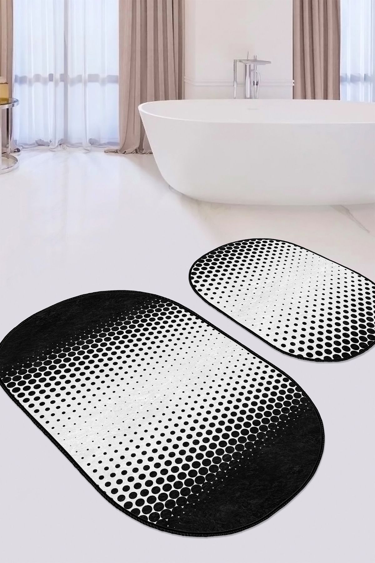 OPC Tekstil Gren Kaymaz Tabanlı Dijital Baskılı 2’li Kadife Banyo Paspas Takımı Halı Seti