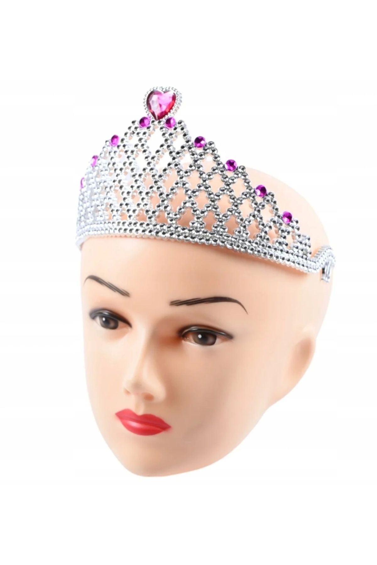 OurStyles Fuşya Kalpli Gümüş Renk Kraliçe Tacı Prenses Tacı