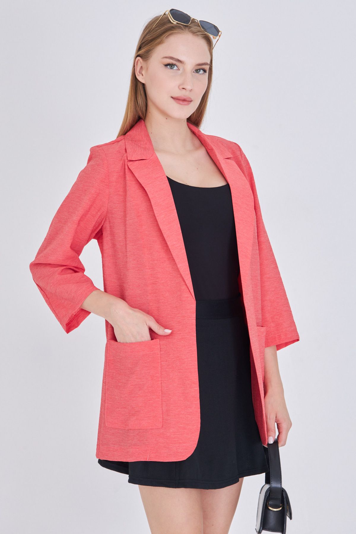 armonika Kadın Pembe Cepli Oversize Ceket ARM-25Y001064