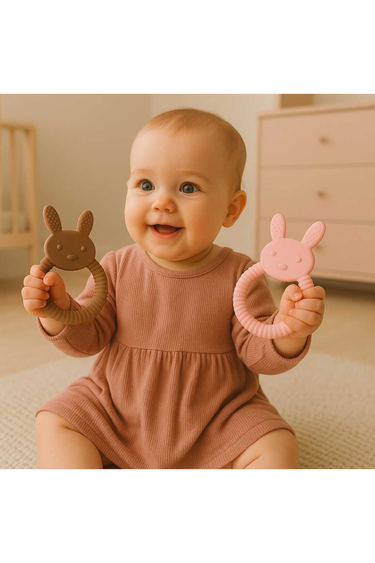 ermaslicon bebek diş kaşıyıcı tavşan model rahatlatıcı dişlik fotoğrafı 2 (önizleme)