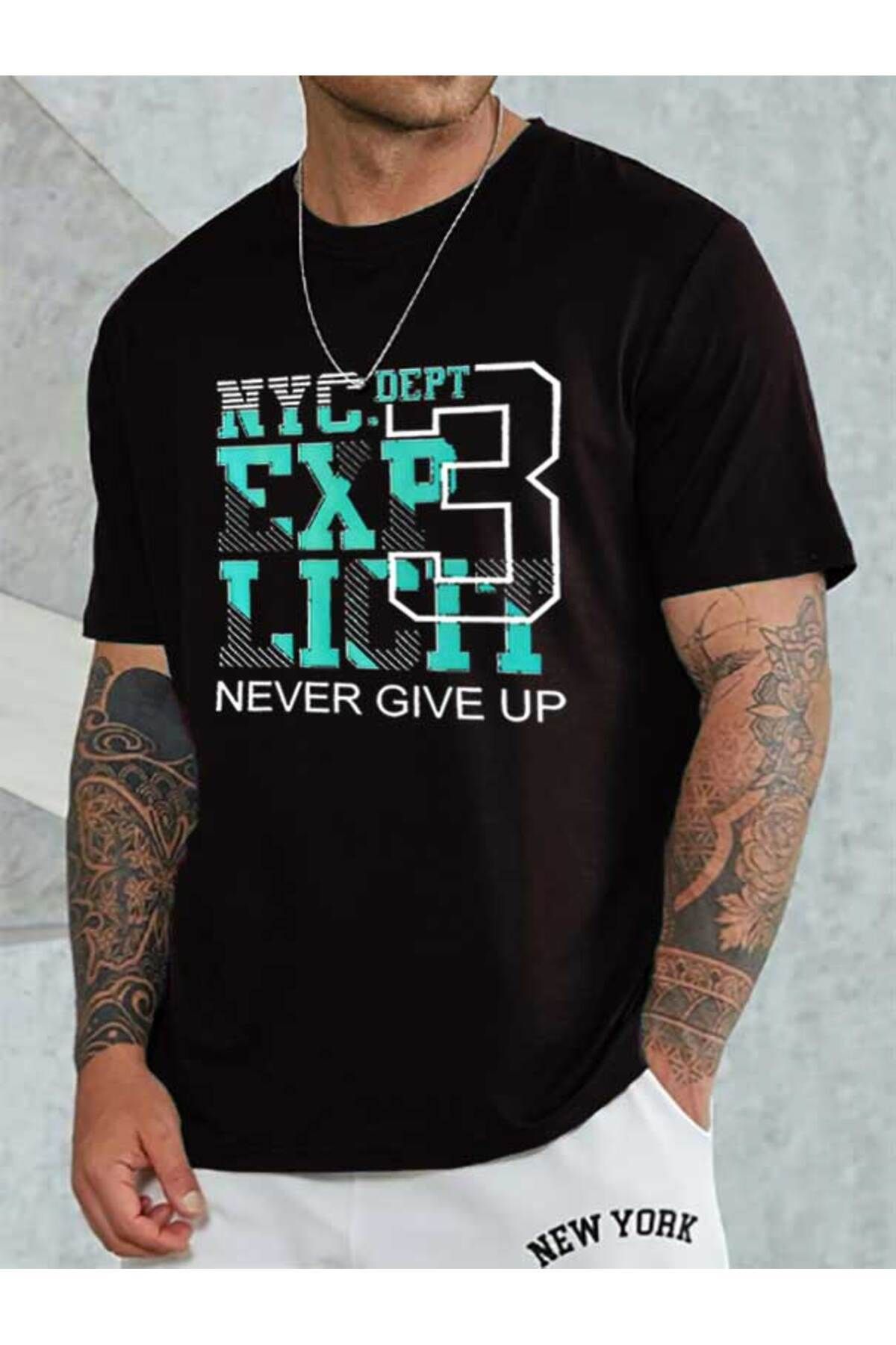 Boi Kadın ve Erkek NYC Baskılı Bisiklet Yaka Tshirt
