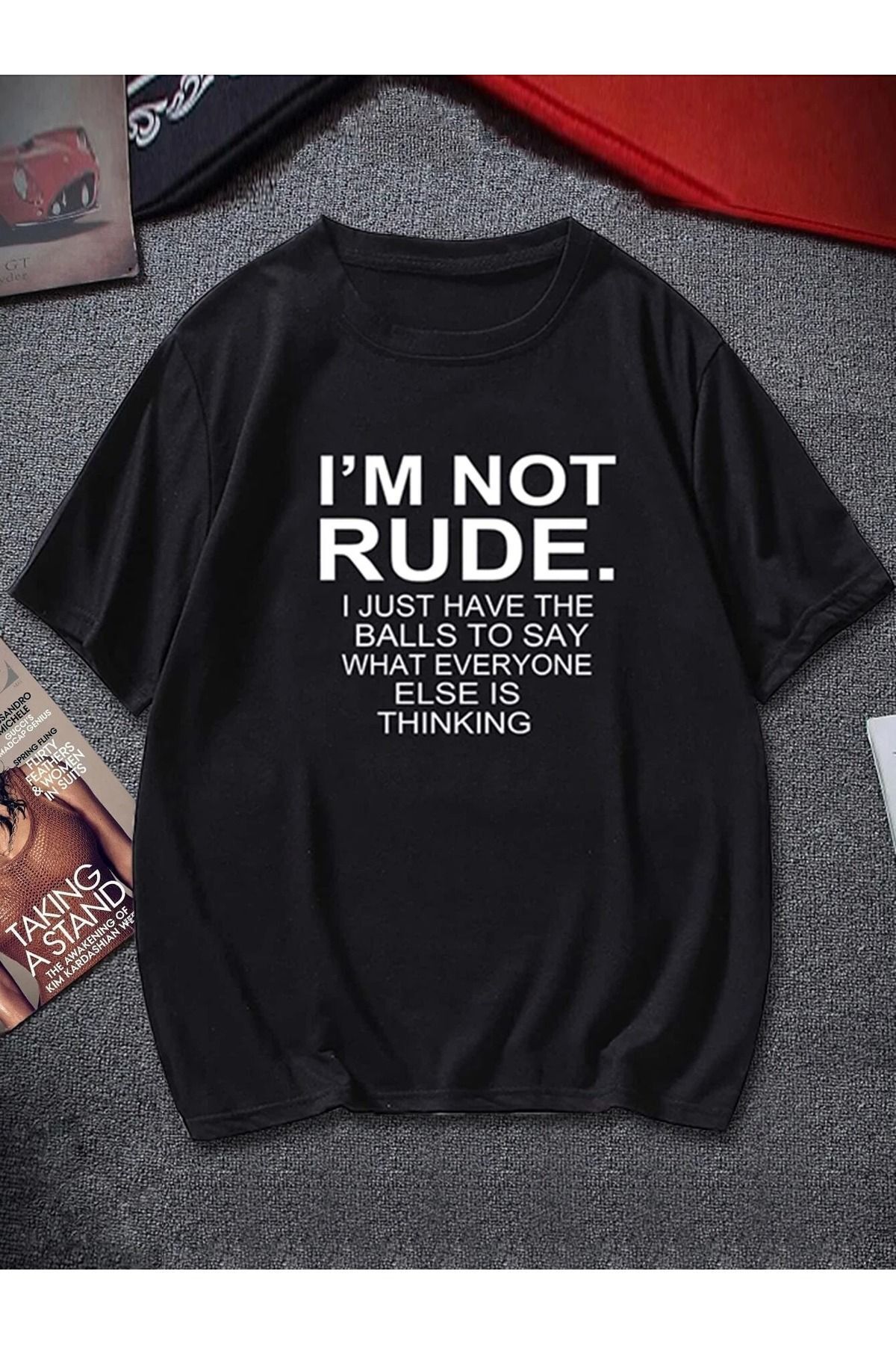 Hunors Sportswear & Company Rude Thinking T-Shirt - Siyah Baskılı Oversize Bisiklet Yaka Kısa Kol