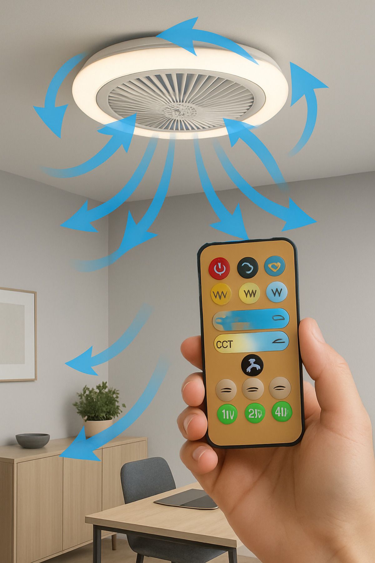 HOT POWER PERVANELİ VE FANLI KUMANDALI LED LAMBA 3 FARKLI RENK