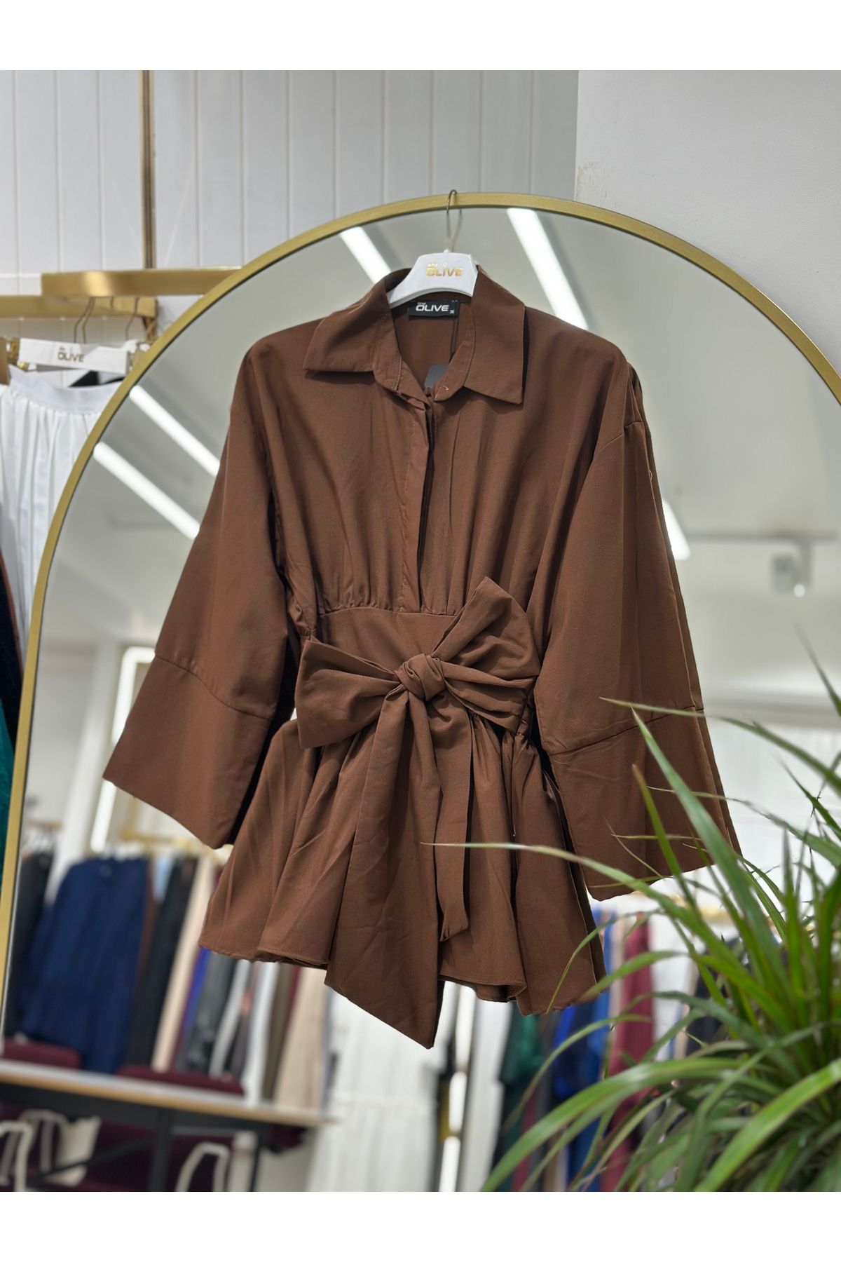 She Olive Belden Fiyonk bağlamalı tunik