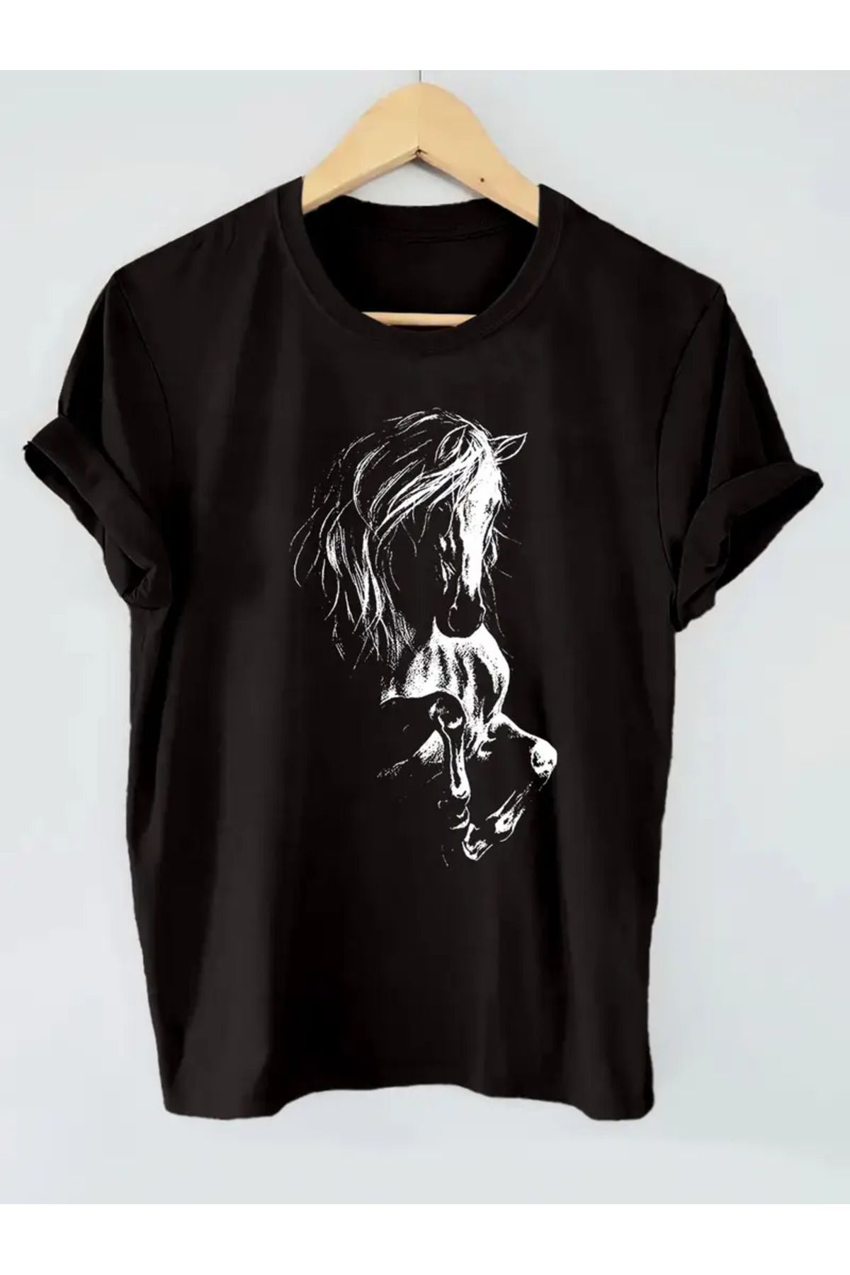 Hunors Sportswear & Company Şahlanan At Baskılı Kadın Haki yeşili T-shirt