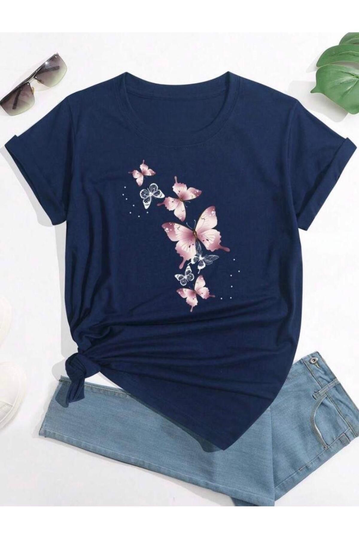 Hunors Sportswear & Company Uçuşan Kelebekler Baskılı Basic T-Shirt