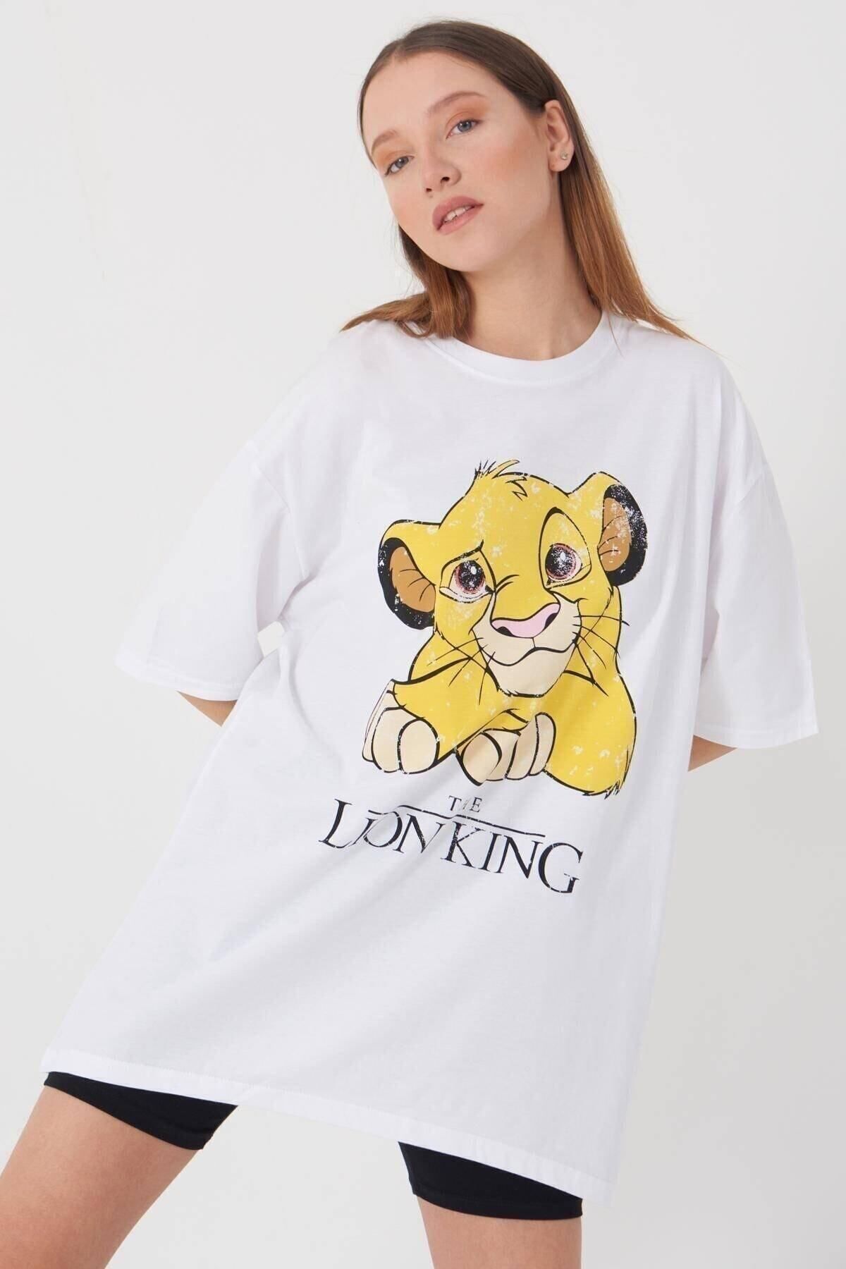 Boi Kadın ve Erkek Beyaz Lionking Oversize Tshirt