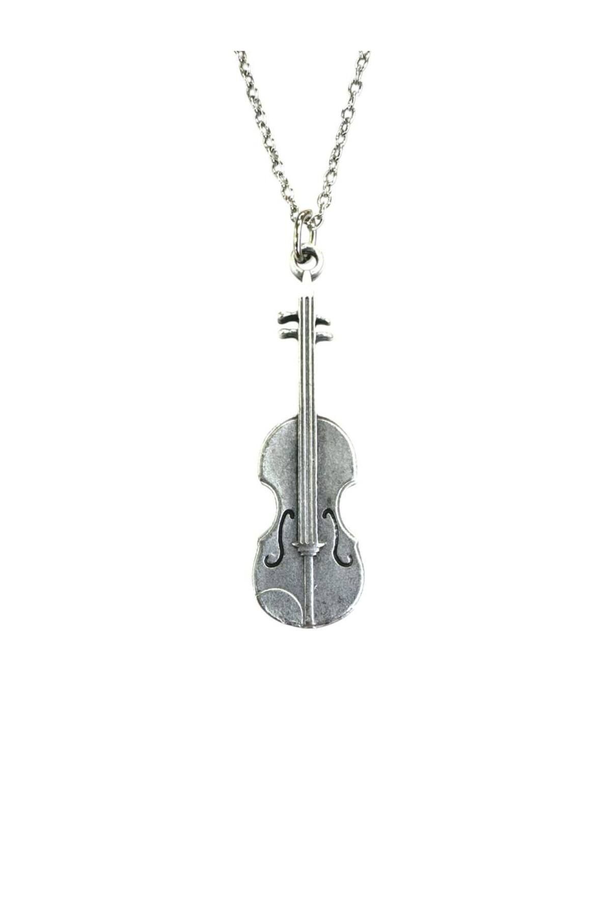 Herşey Nota Keman Figürlü Metal Kolye – Unisex Müzik Aletli Takı 60 cm Zincir