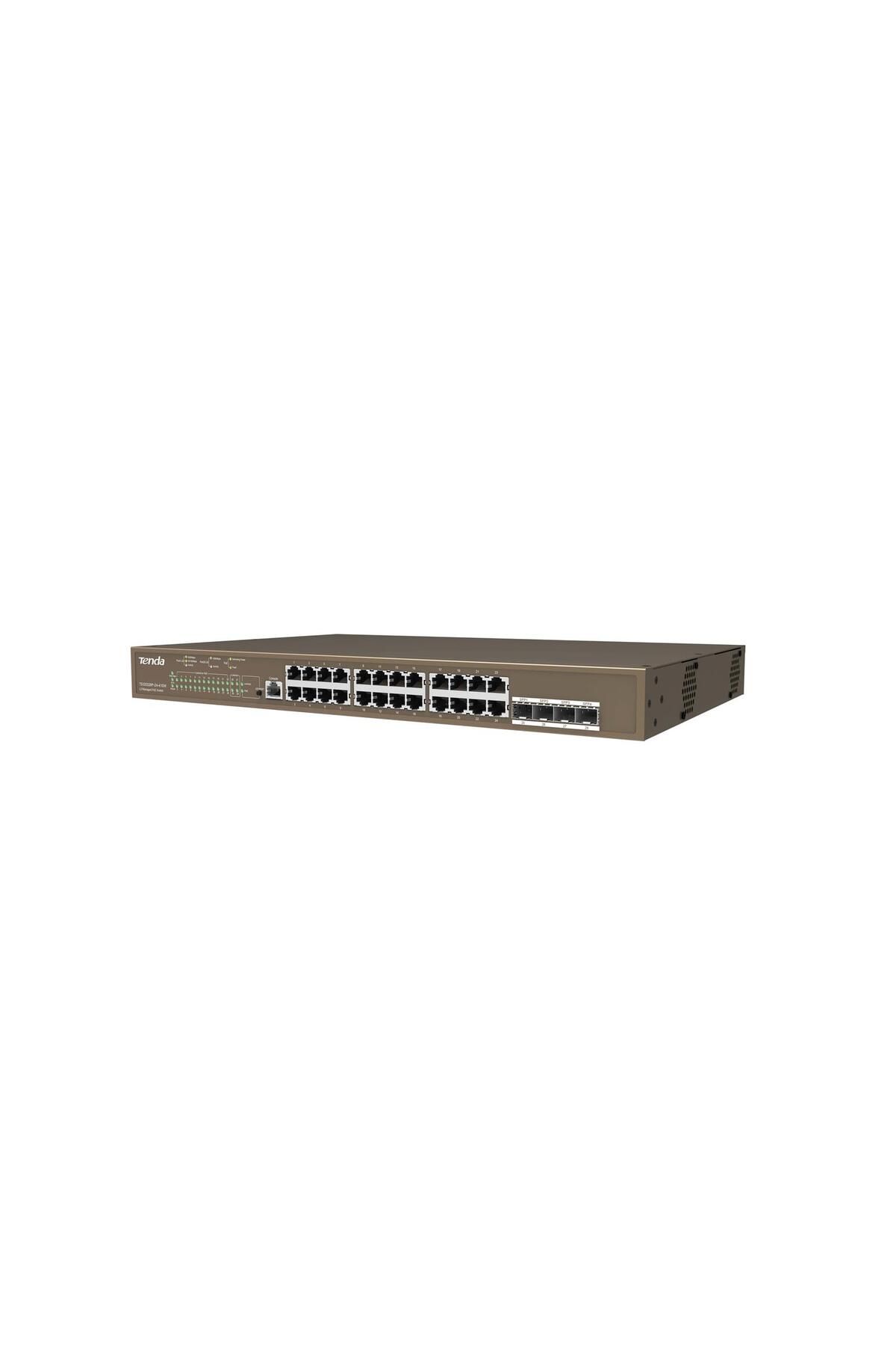Vobotek Teknoloji Tenda TEG5328P-24-410W 24 Port Poe+ 10-100-1000 Switch 4 Port SFP L3 Çelik Kasa Rack Mount