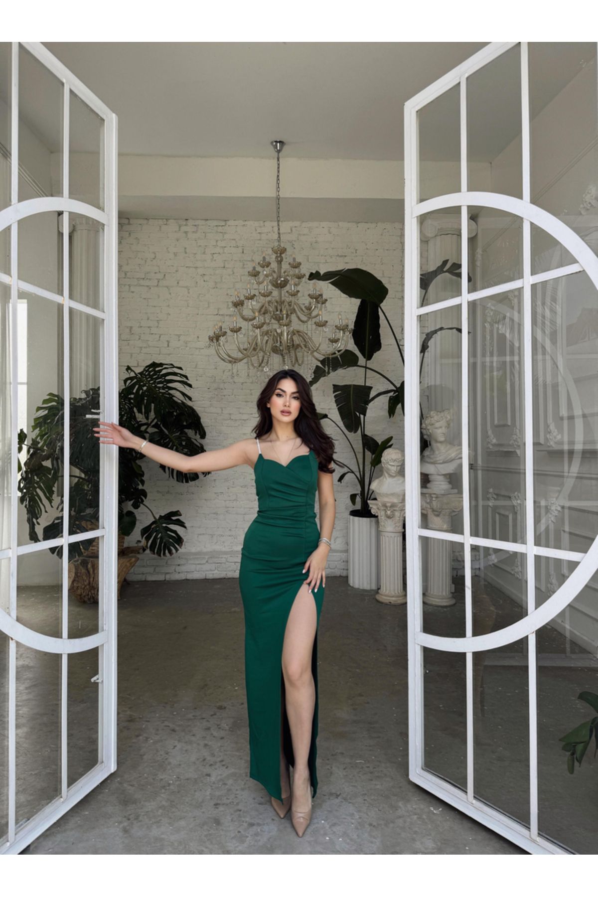 Sindimoda Aksesuar Askılı Yırtmaç Detay Scuba Abiye 583173
