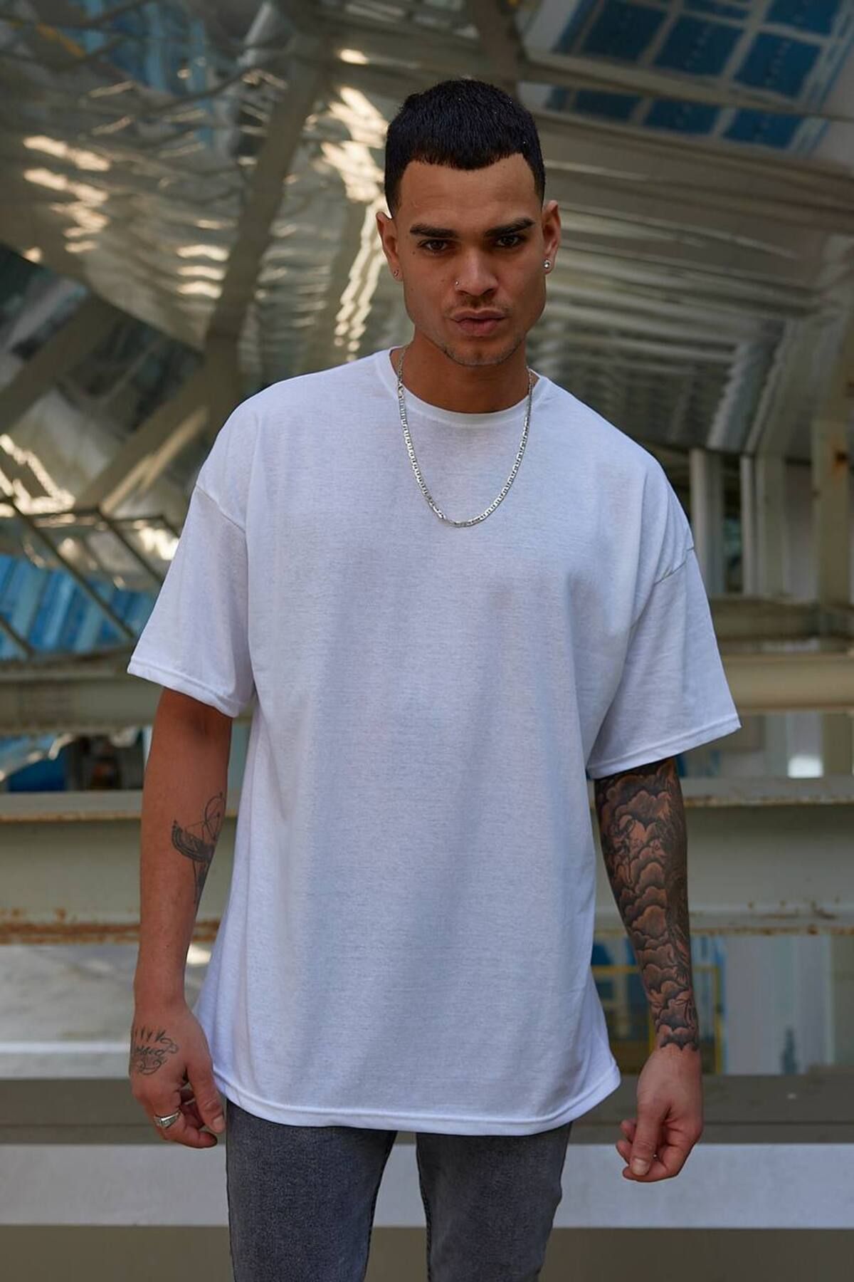 Hunors Sportswear & Company Düz Basic Baskısız Erkek Oversize T-shirt Salaş Boyfirend