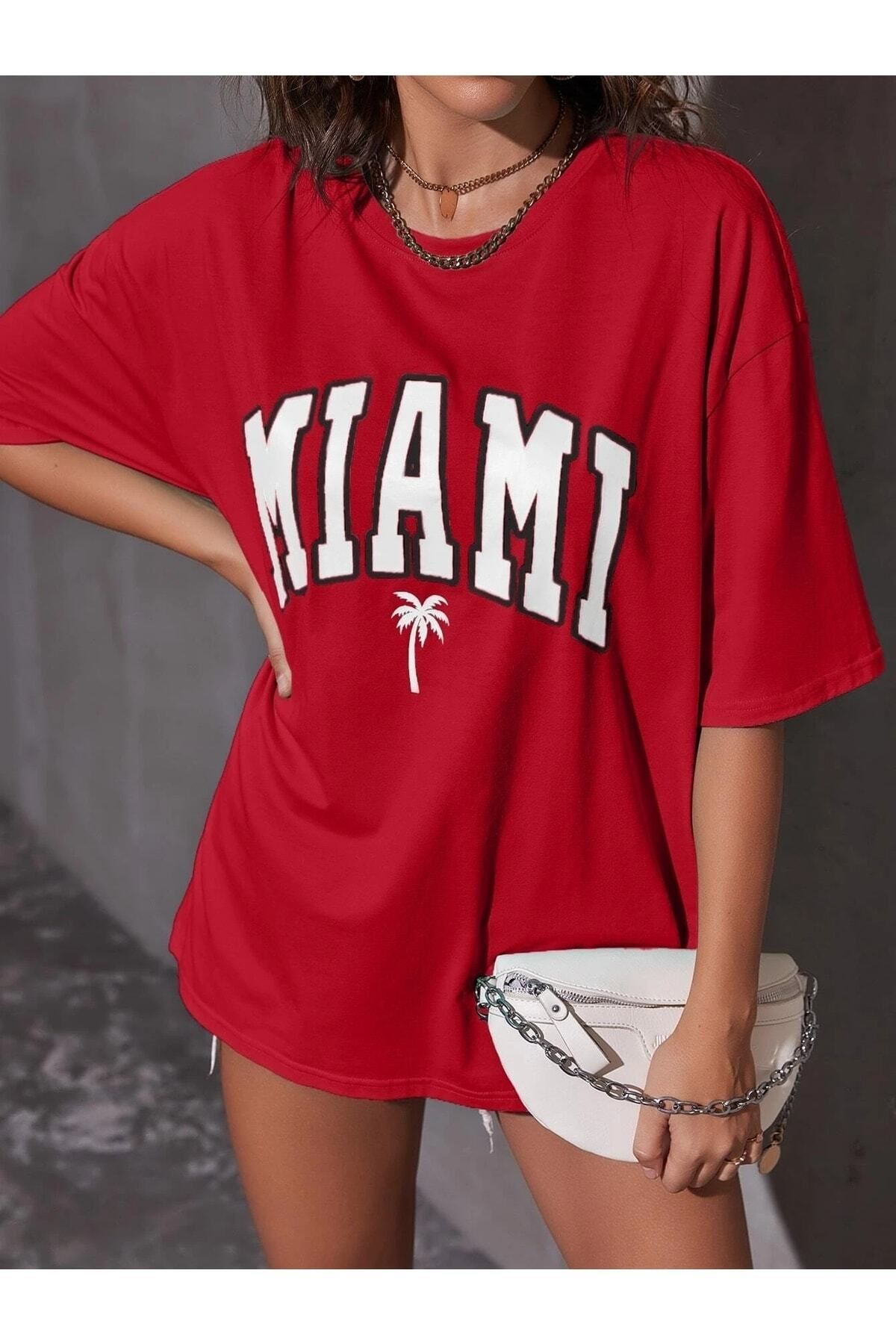 Hunors Sportswear & Company Miami Baskılı Oversize Salas Boyfriend Kadın T-shirt Top Bluz