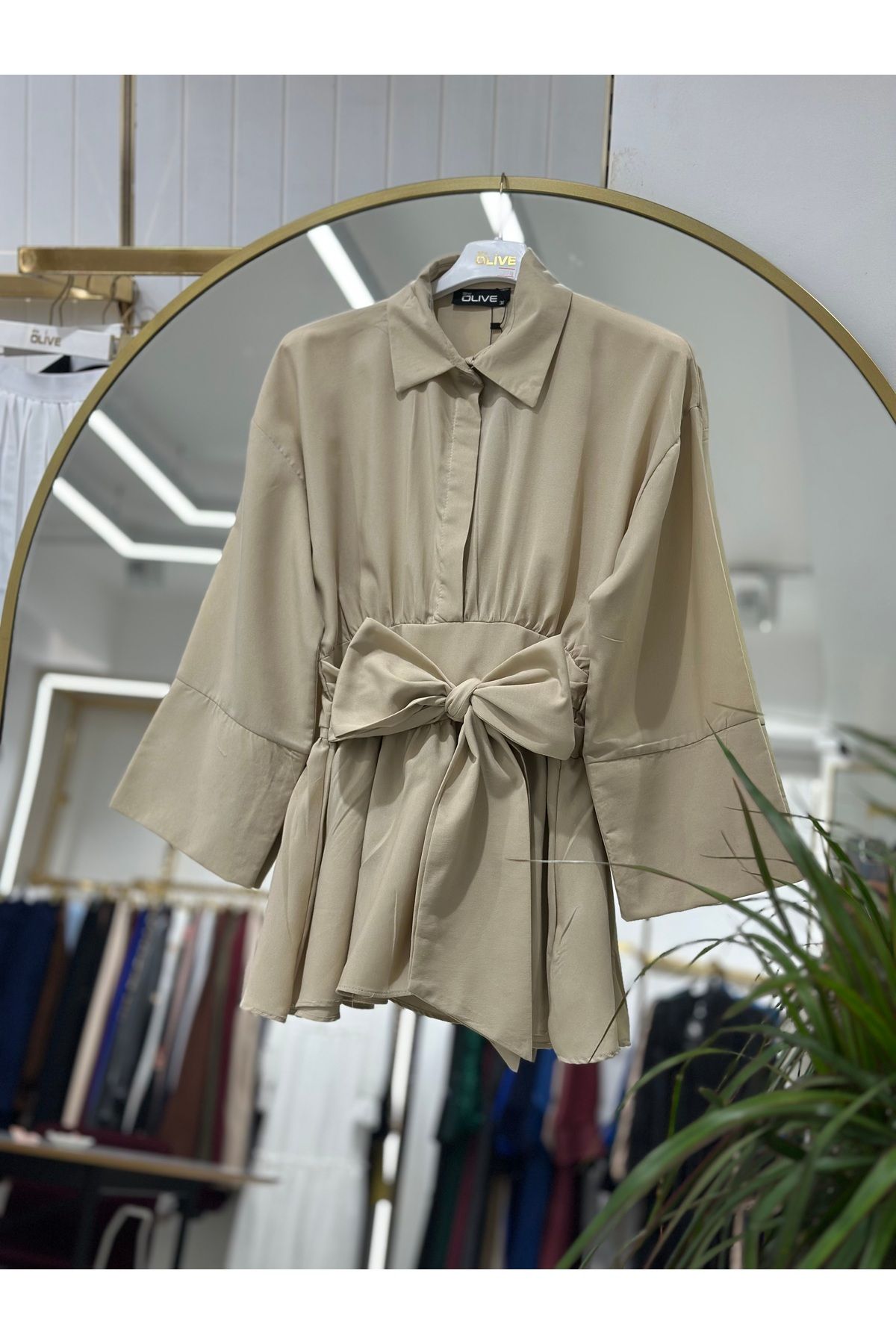 She Olive Belden Fiyonk bağlamalı tunik
