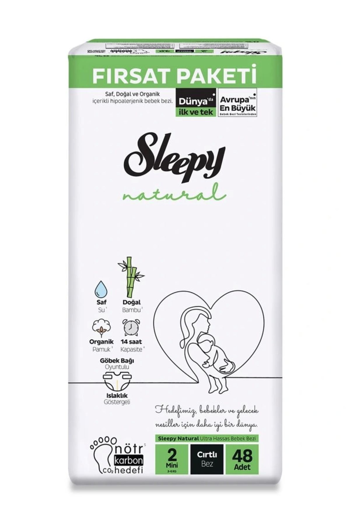 OurStyles Sleepy Natural Bebek Bezi Fırsat Paketi 2 Beden 48 Adet