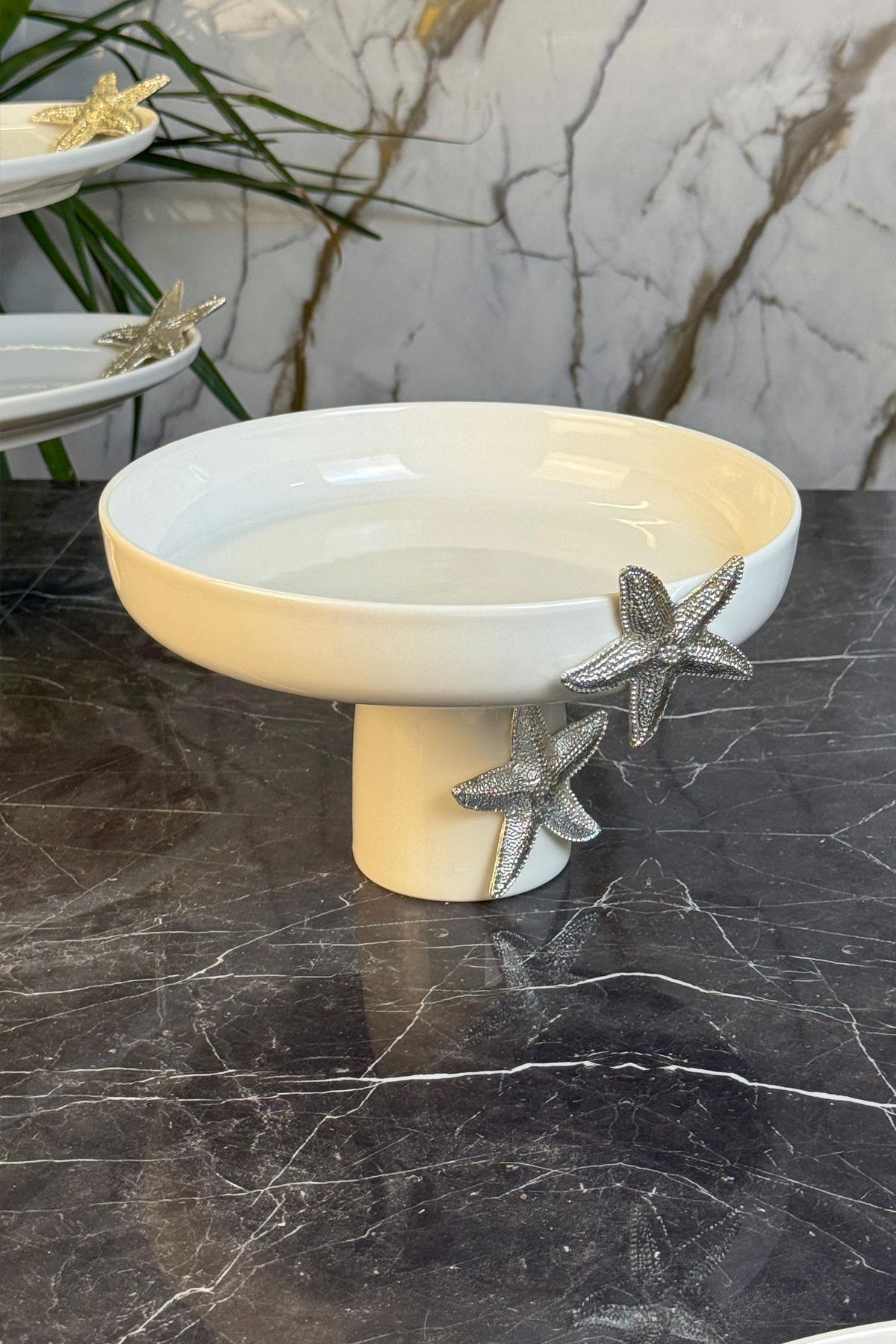 MAY HOME Gümüş Detaylı Deniz Yıldızı Sofra Sunum Kasesi