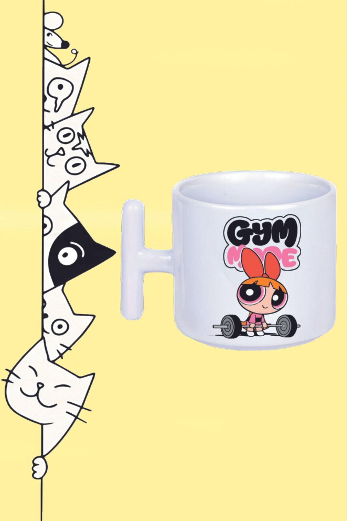 Olympus plus BLOSSOM POWERPUFF GIRLS GYM MODE FITNESS TASARIM BASKILI BEYAZ T SAP KUPA BARDAK