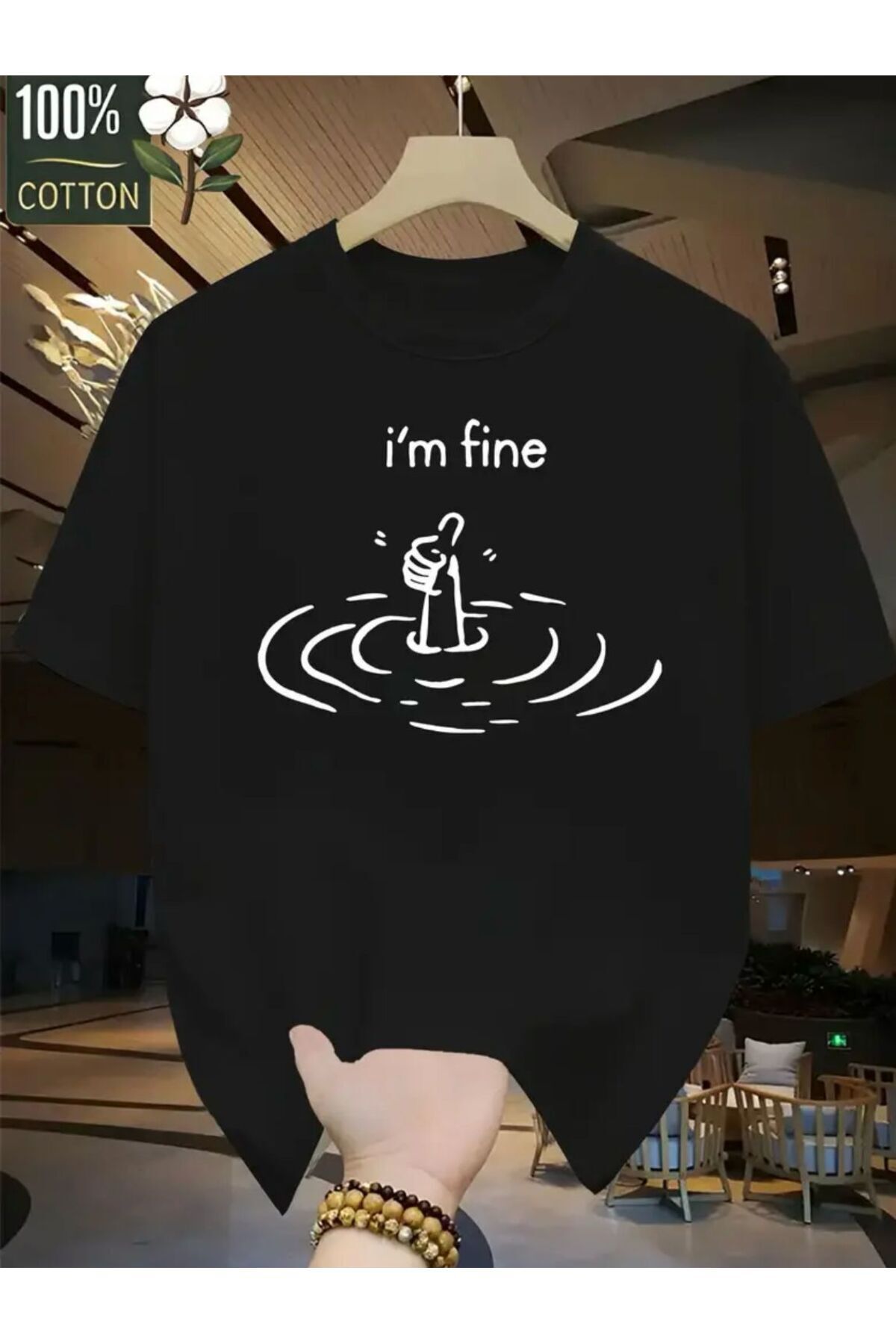 warn I'm Fıne Baskılı Basic T-Shirt