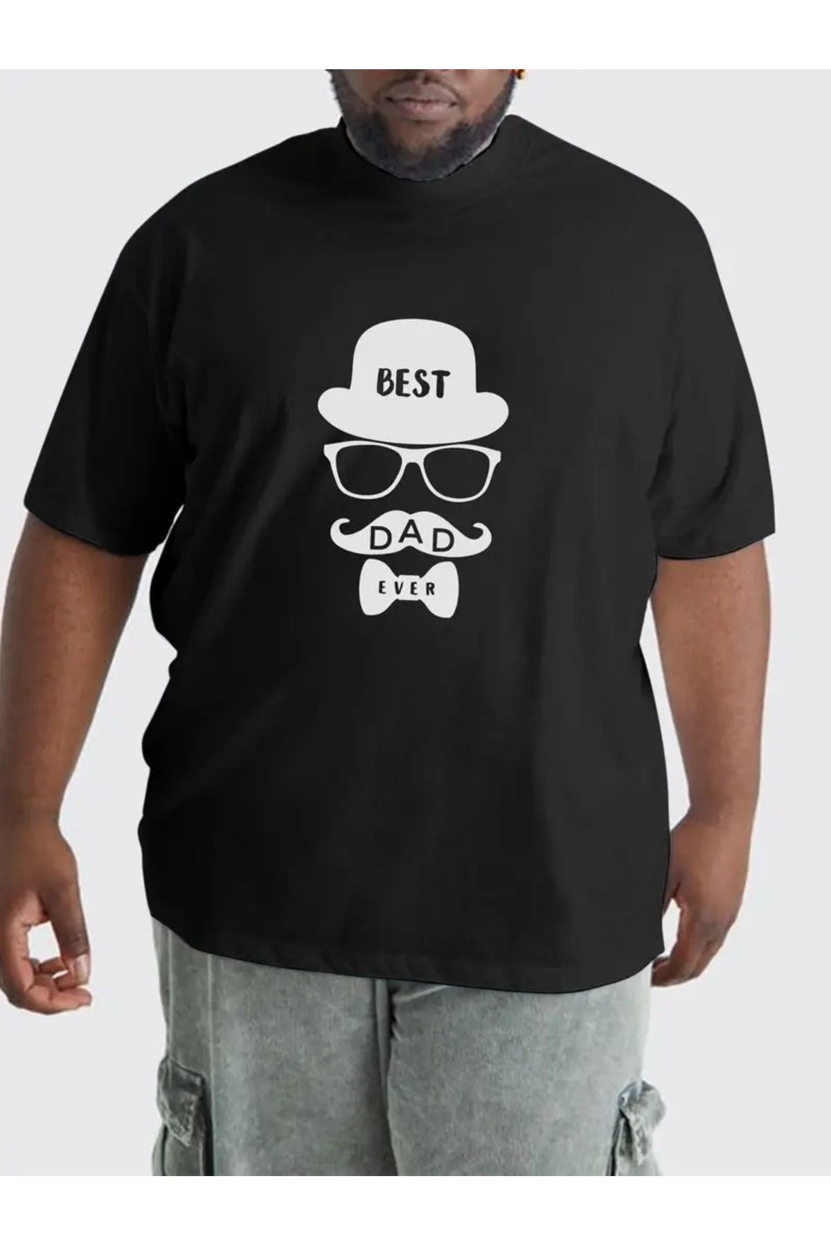 Hunors Sportswear & Company Erkek En İyi Baba Baskılı Bisiklet Yaka Oversize Salaş Boyfirend Siyah Beyaz Bej T-shirt