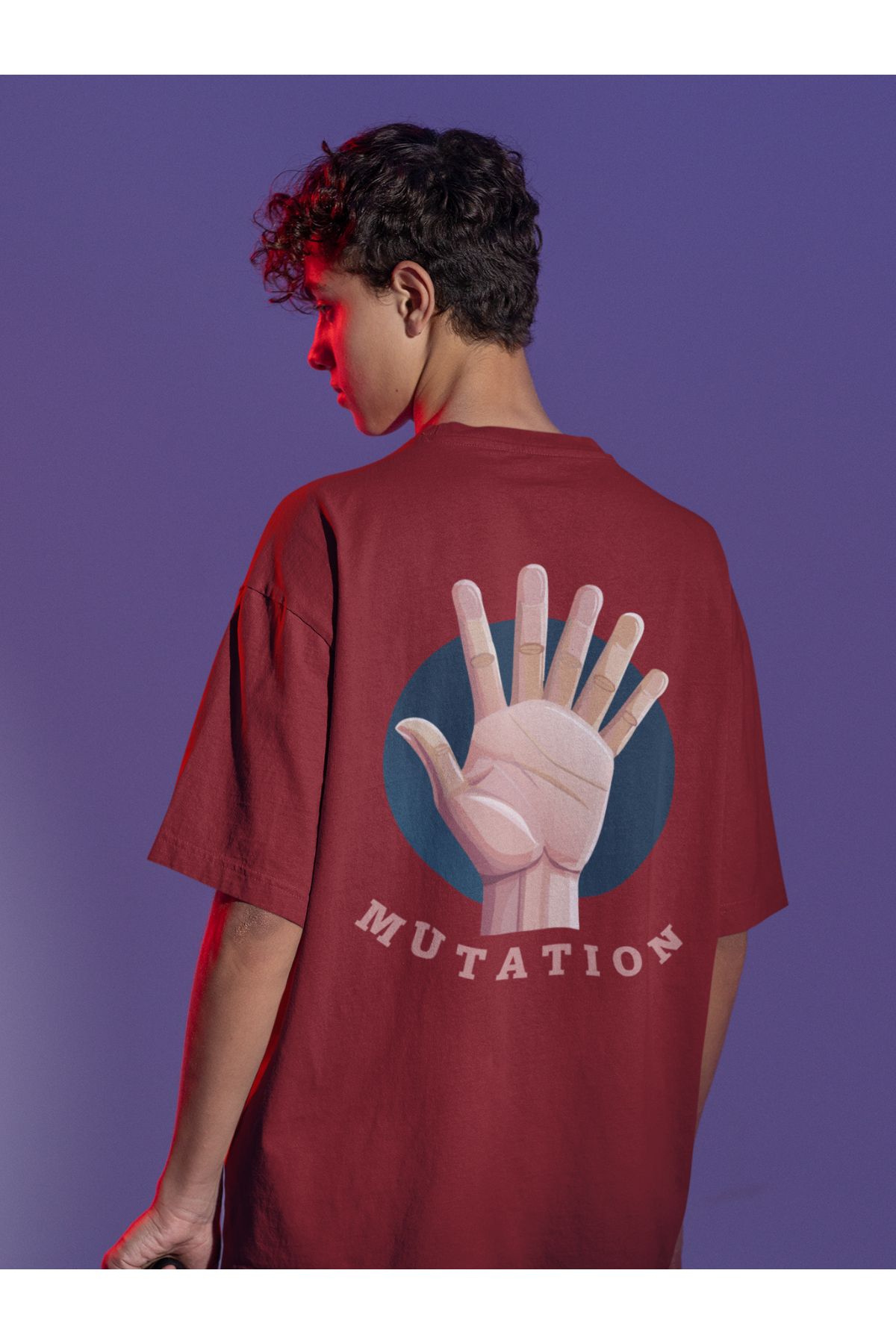 Uniquetex NUBENSE / TİMUT - Oversize Unisex Baskılı Bordo Bisiklet Yaka T-shirt (Tişört - Scientific Design)