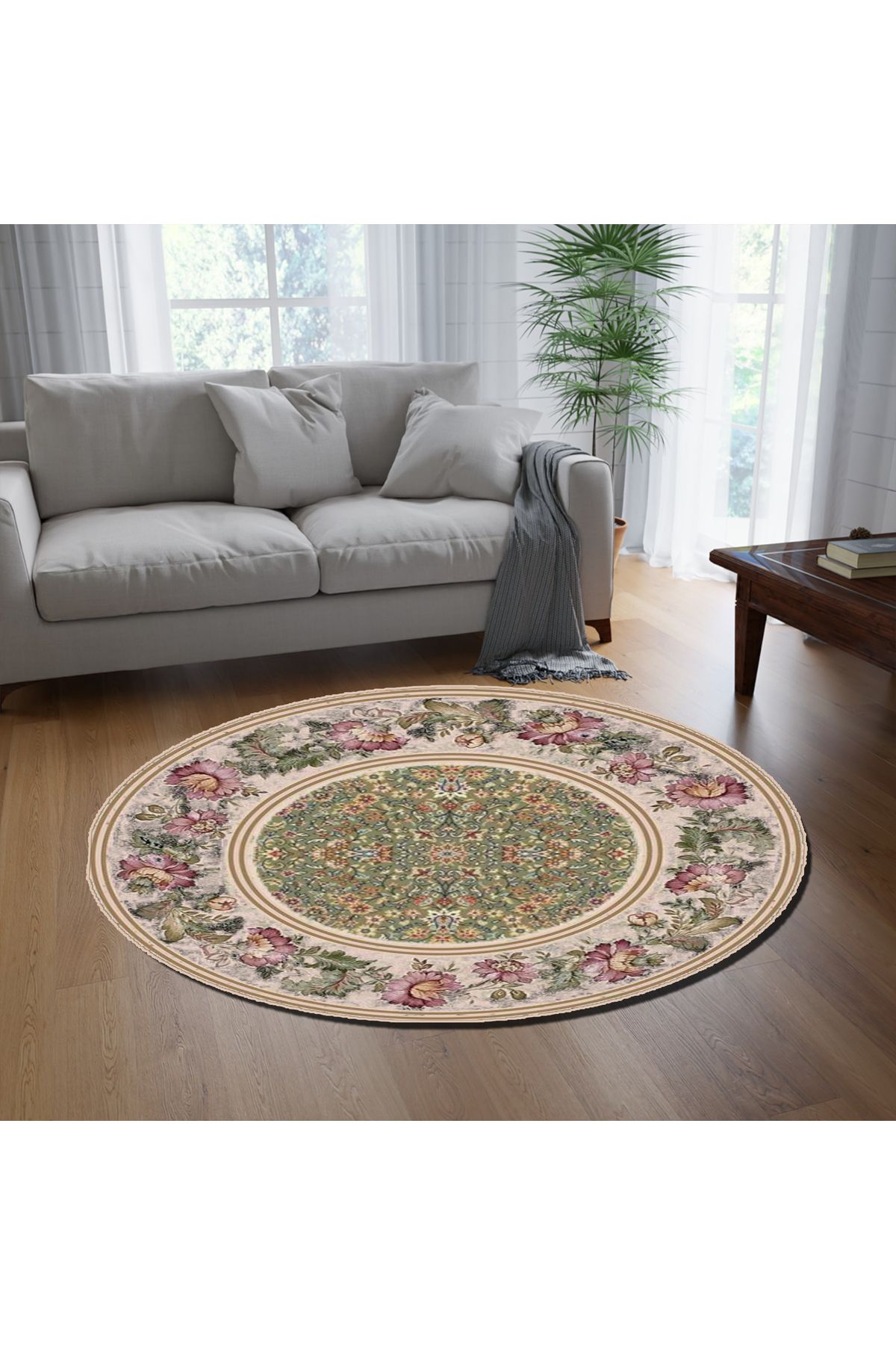 Rugs Modern Halı Nilla Koleksiyonu Pastel Tonlarda Çiçek Desenli Dokuma Taban Yuvarlak Dekoratif Halı nilla11