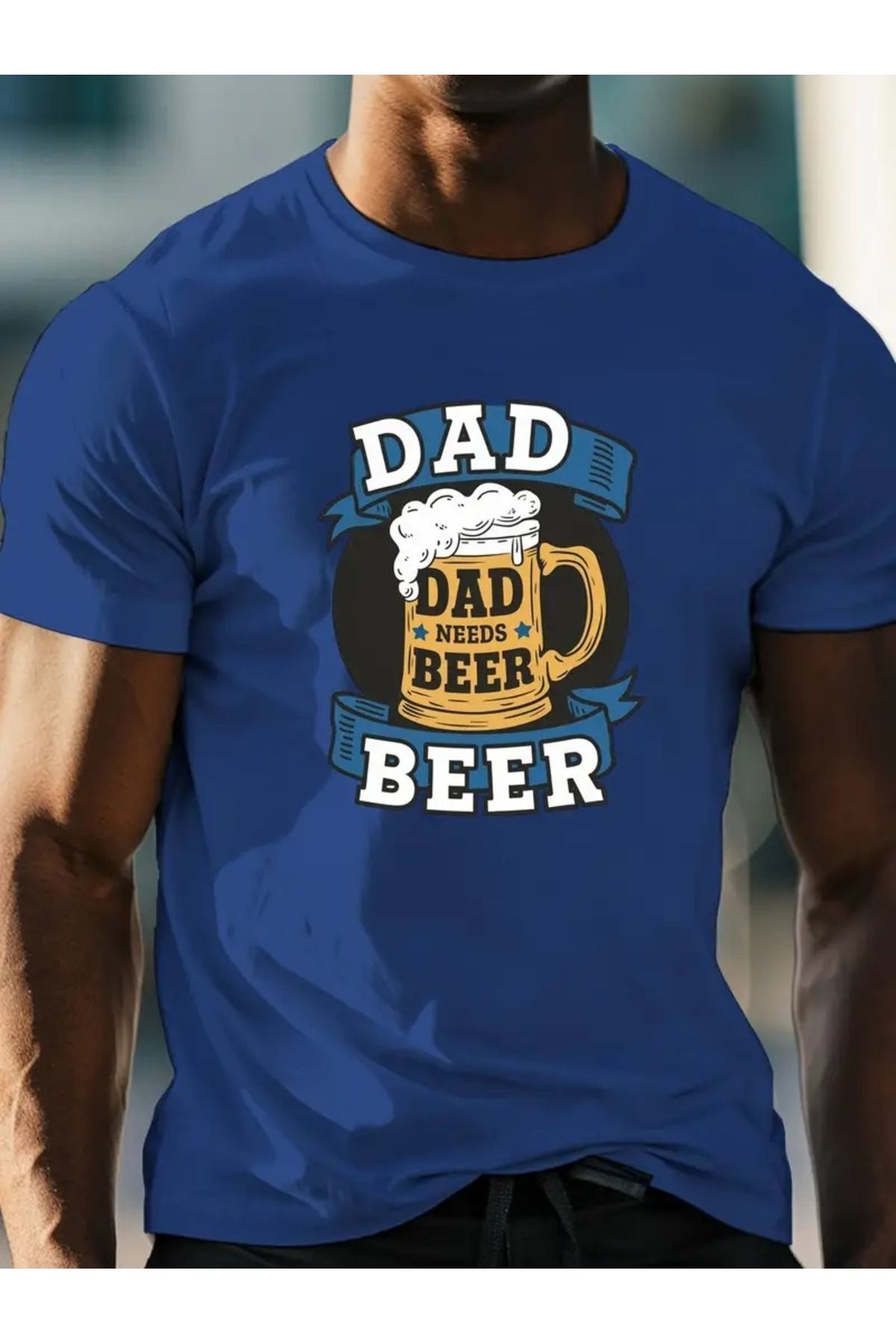 Boi Erkek Beer DAD Baskılı Bisiklet Yaka Oversize Salaş Boyfirend Siyah, Beyaz, Saks, Bej T-shirt
