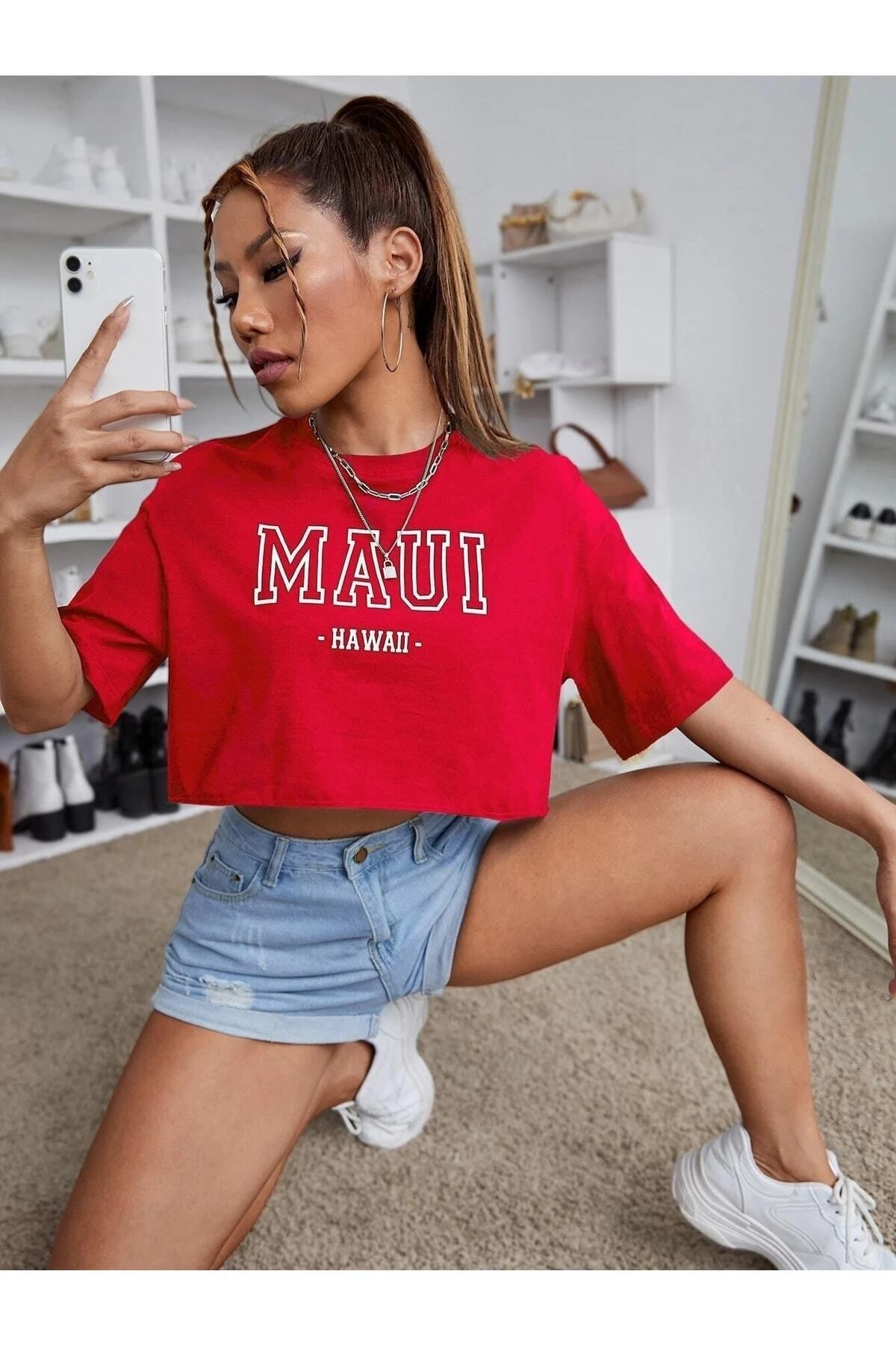 Hunors Sportswear & Company Kadın / Kız Crop Mauı Hawaıı Baskılı