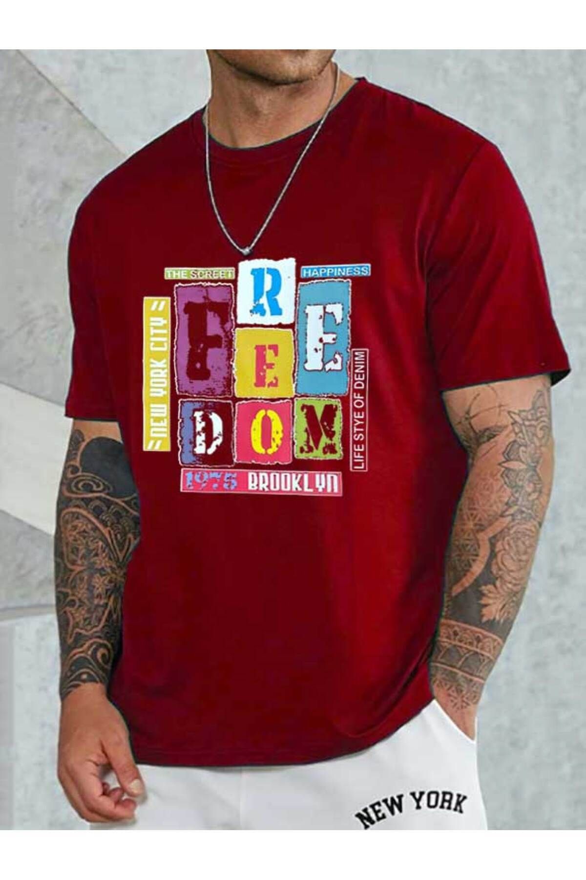 Boi Feedom Baskılı Kadın ve Erkek Bisiklet Yaka Tshirt