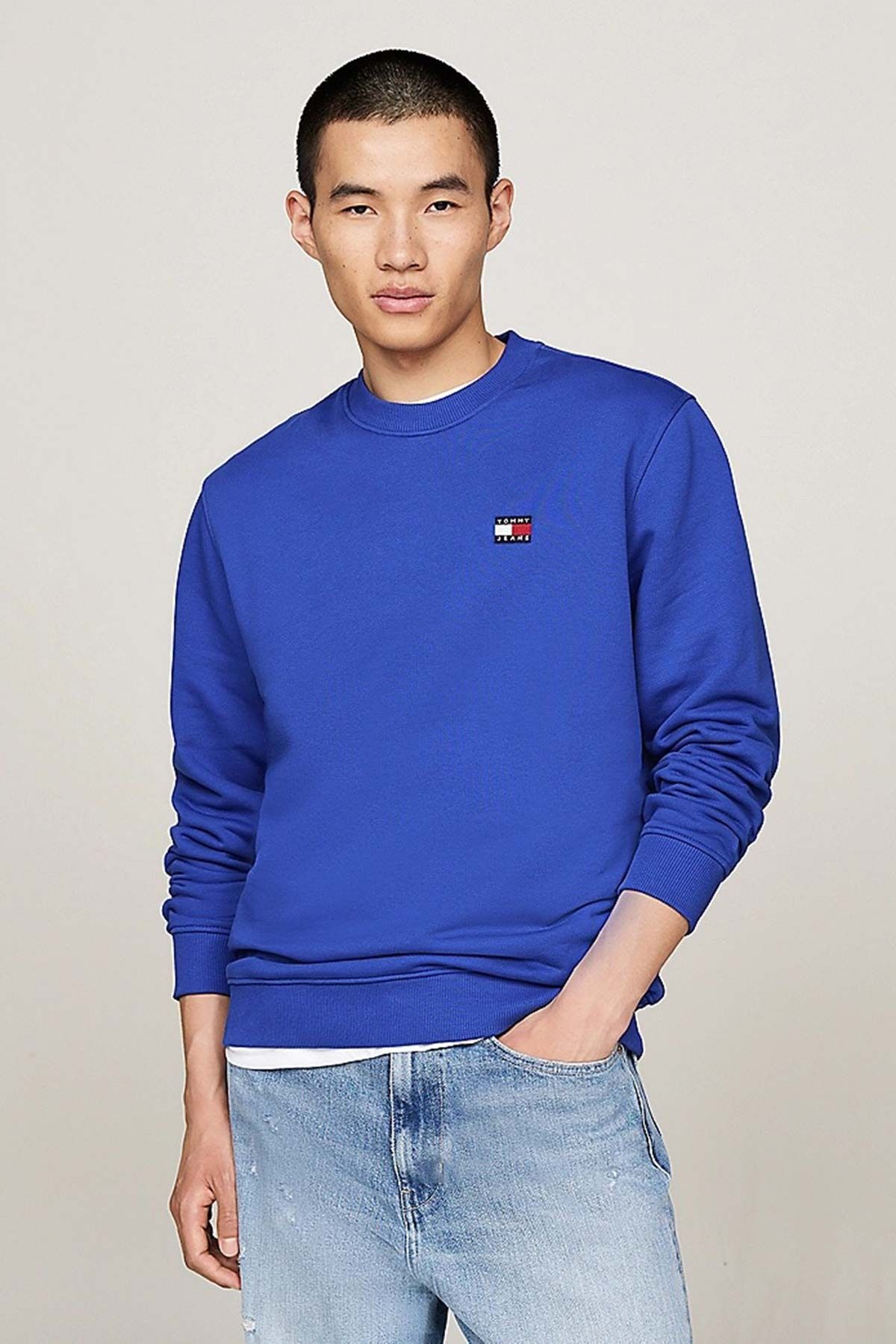 Tommy Hilfiger TJM REG BADGE CREW EXT Mavi Erkek Sweatshirt
