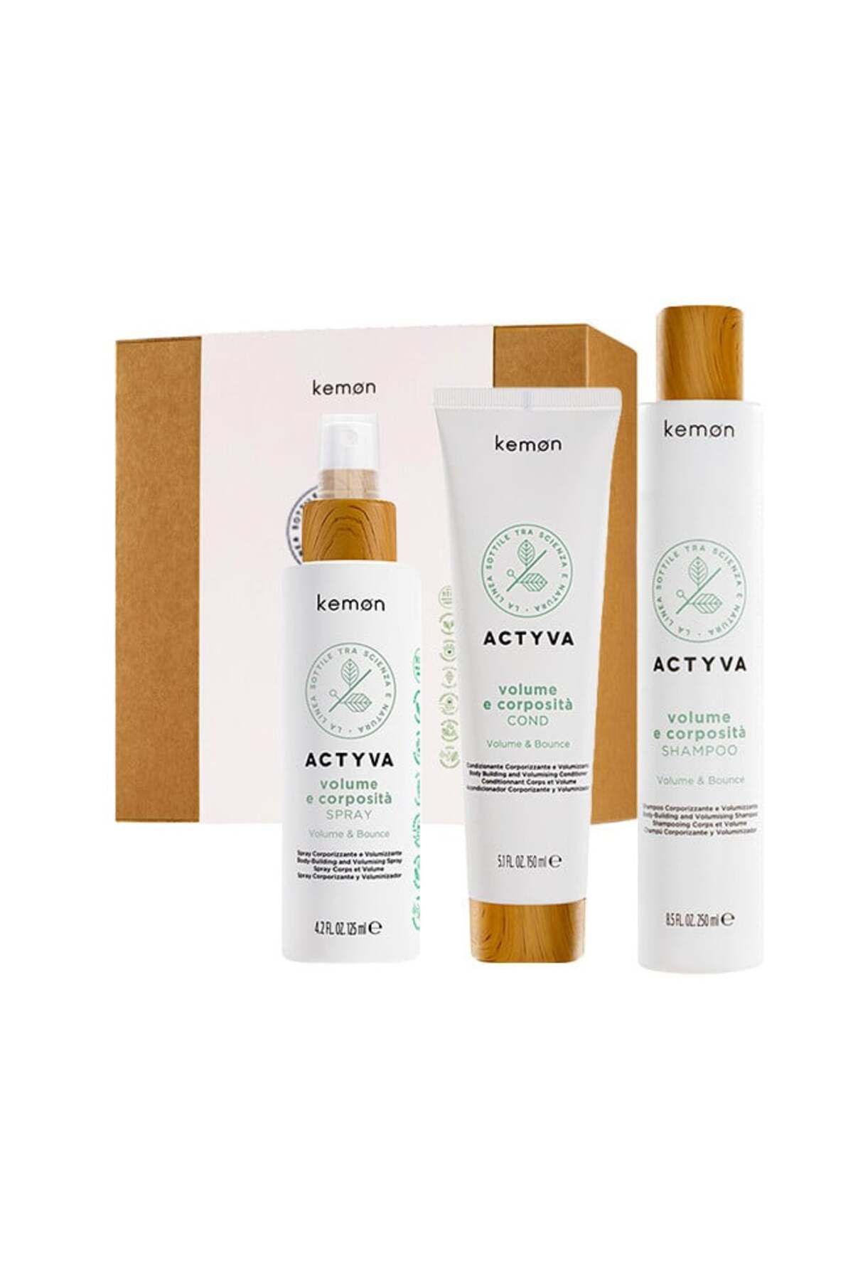 Kemon-Set pentru volum Kemon Actyvia Volume e Corposità, Sampon 250 ml + Balsam 150 ml + Spray 125 ml 1
