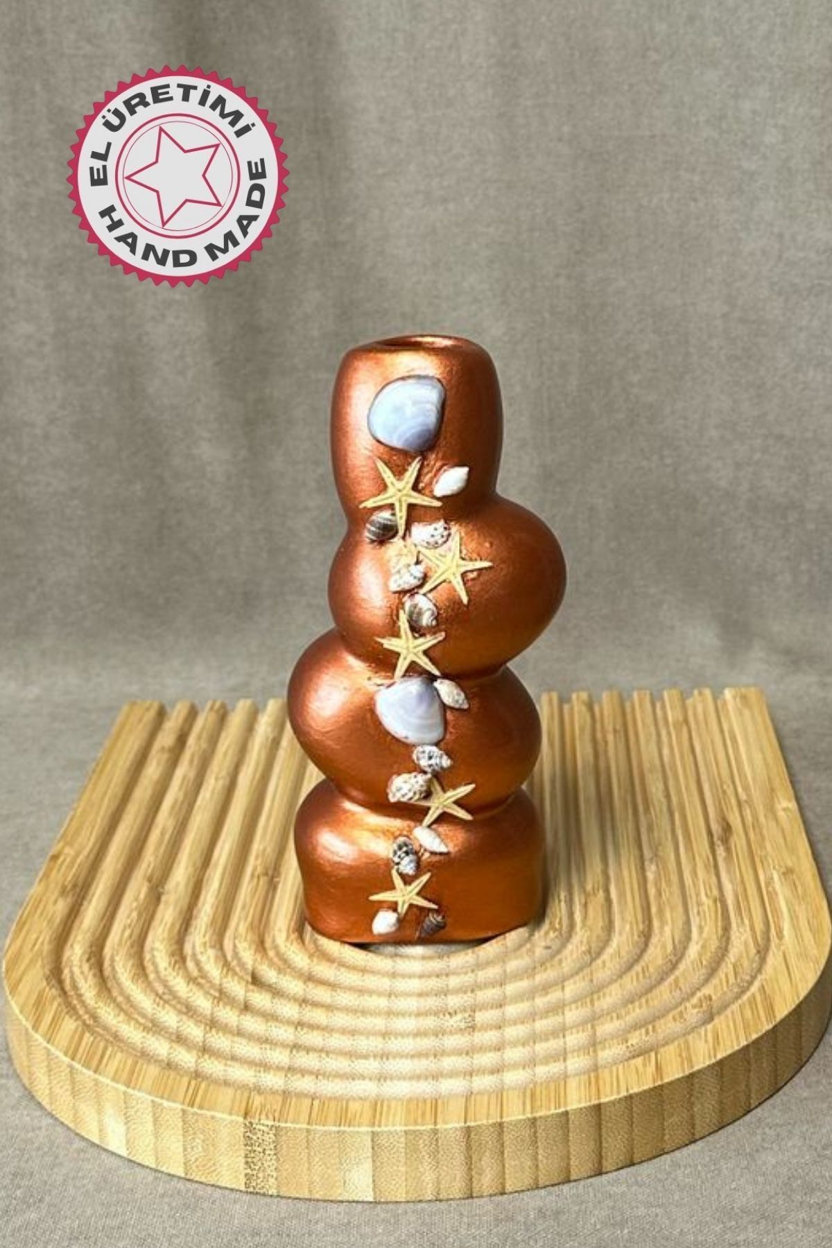 Uretti - Ayşe 7362 6307 El Yapımı Bakır Taş Motifli Dekoratif Biblo / Vazo - 18 x 9 Cm
