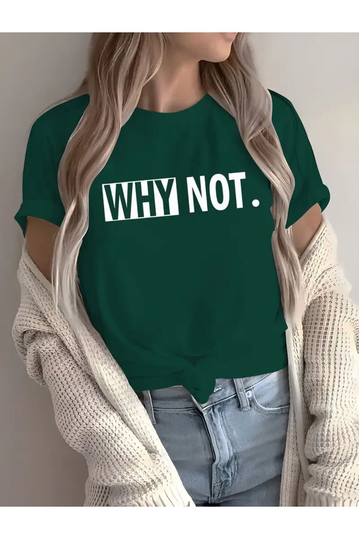 warn Beyaz Why Not T-Shirt - Baskılı Oversize Bisiklet Yaka Kısa Kol