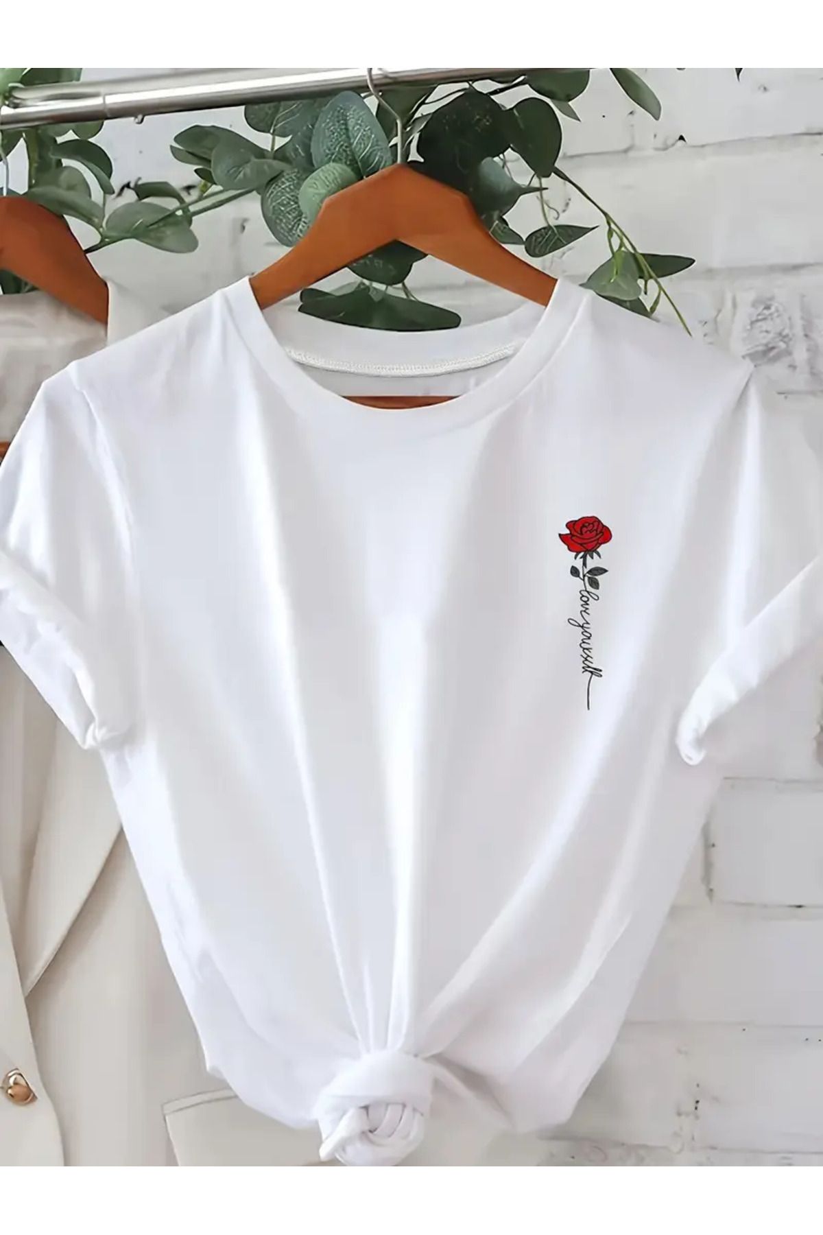 Hunors Sportswear & Company Love Yourself Baskılı Beyaz Kadın Pamuk T-shirt